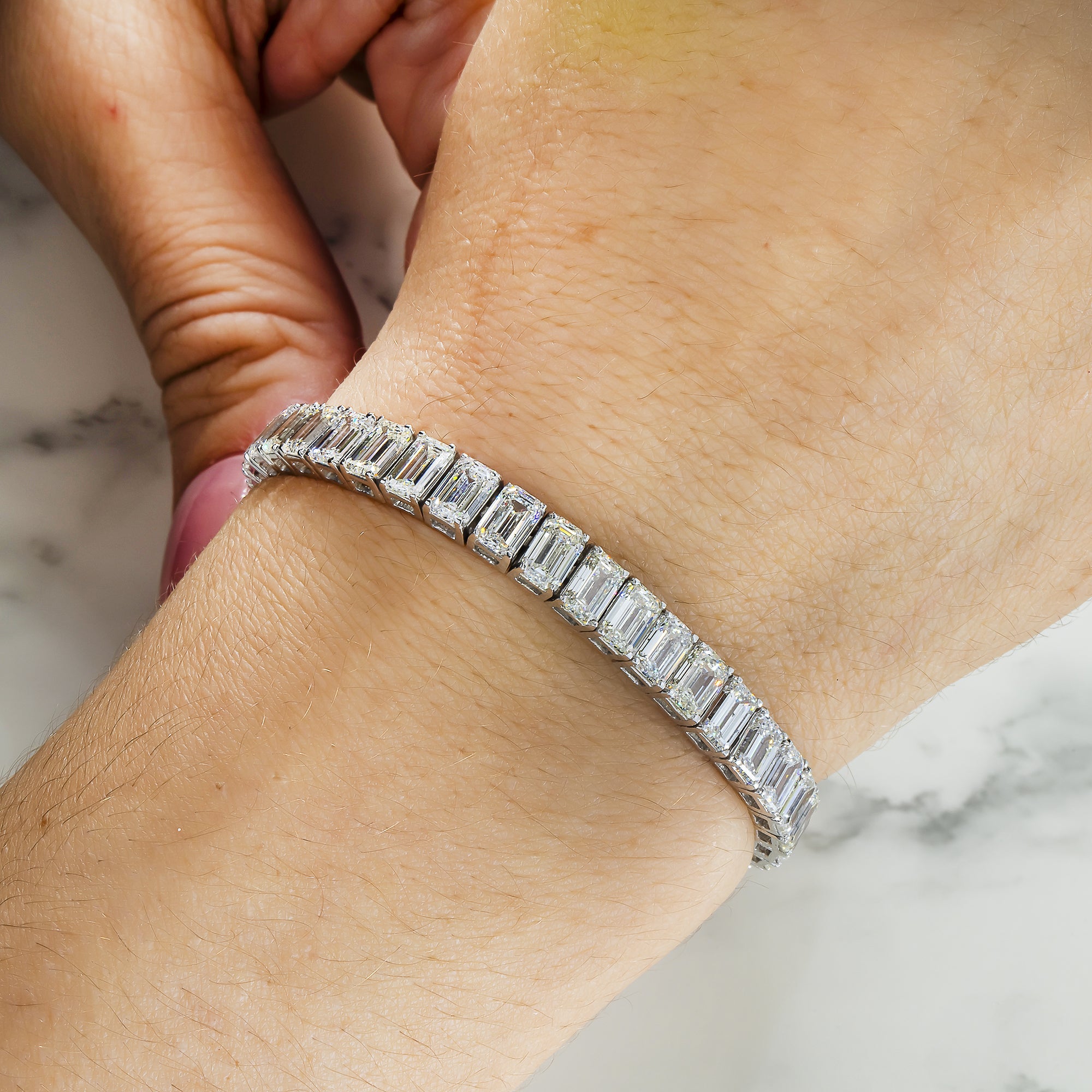 14K White Gold Emerald Cut Diamond Tennis Bracelet 23.54Ct Bracelets