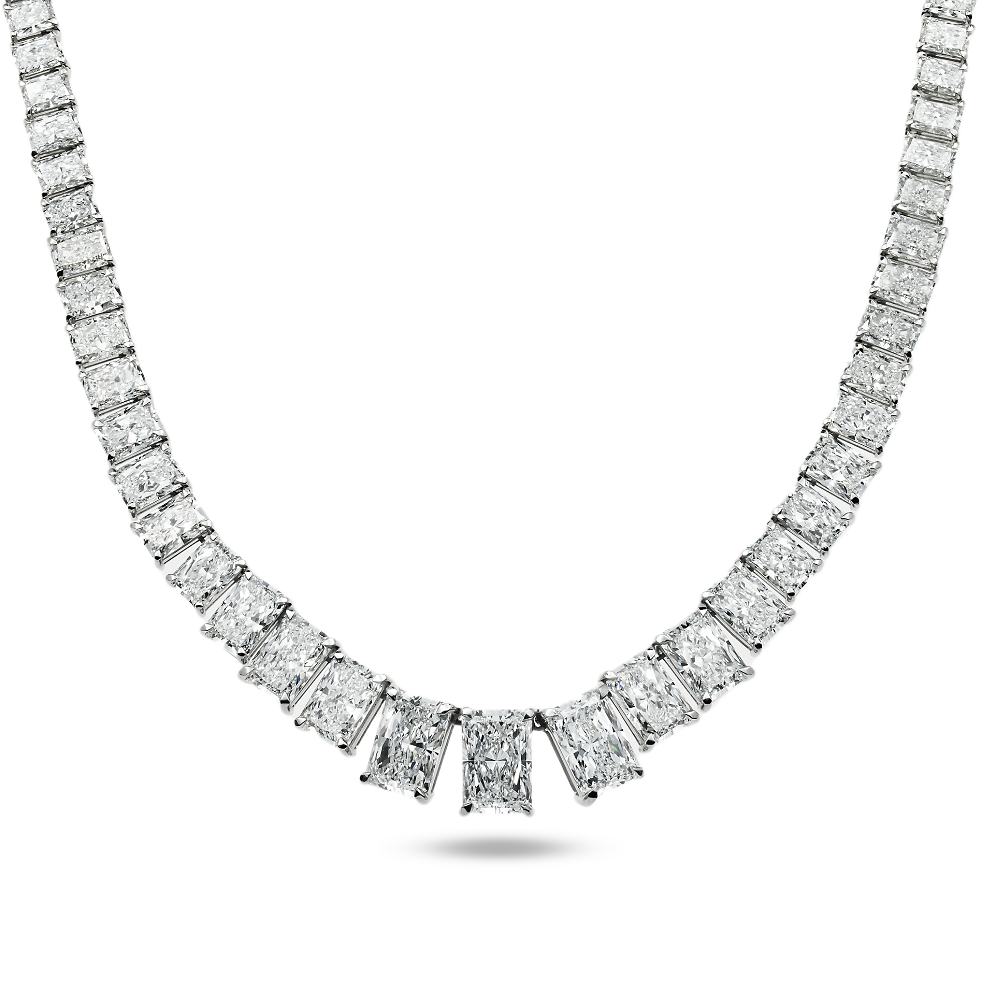 IGI 14K White Gold Graduated Radiant Cut Diamond Necklace 52.50ct