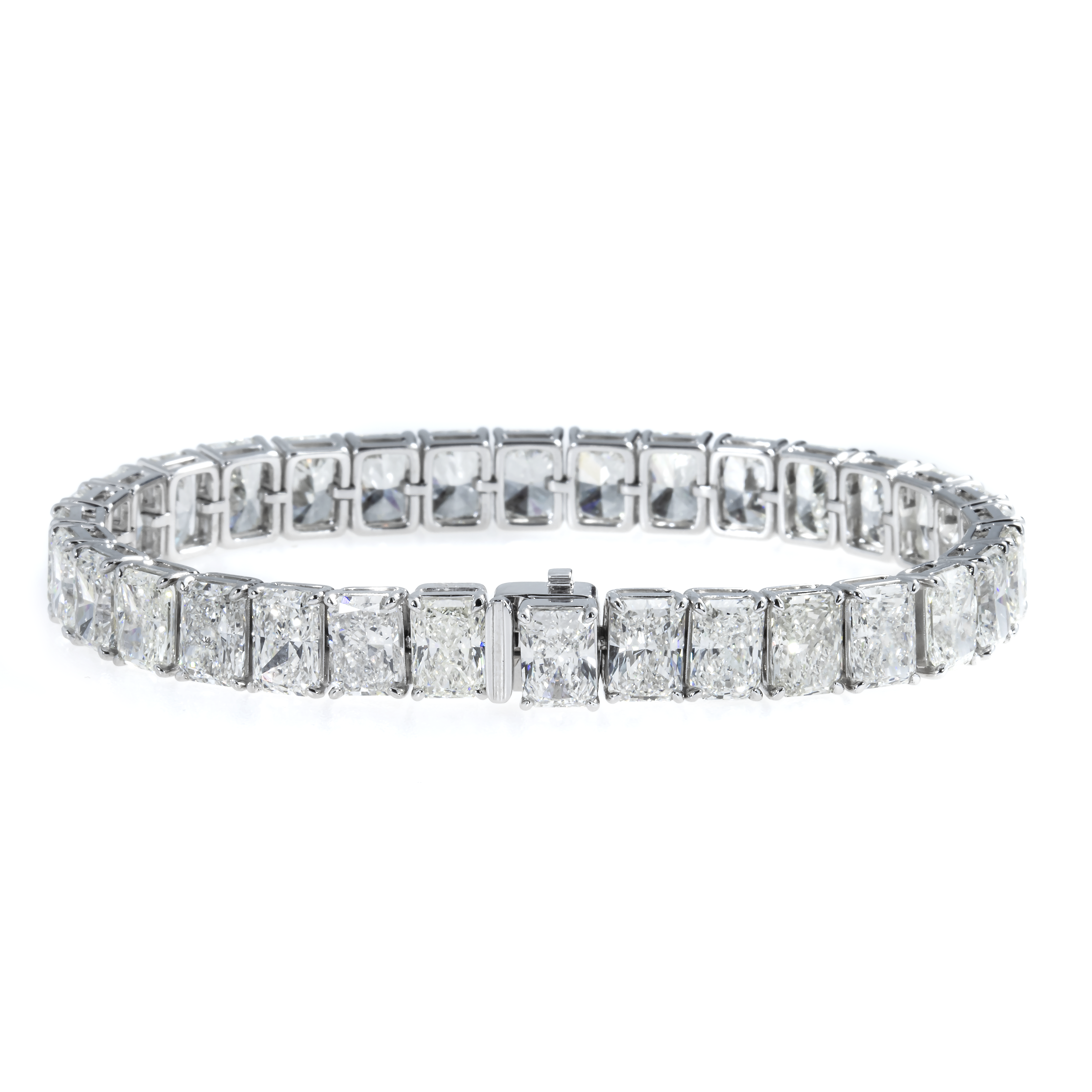 14K White Gold Radiant Cut Diamond Tennis Bracelet 33.09Ct Bracelets