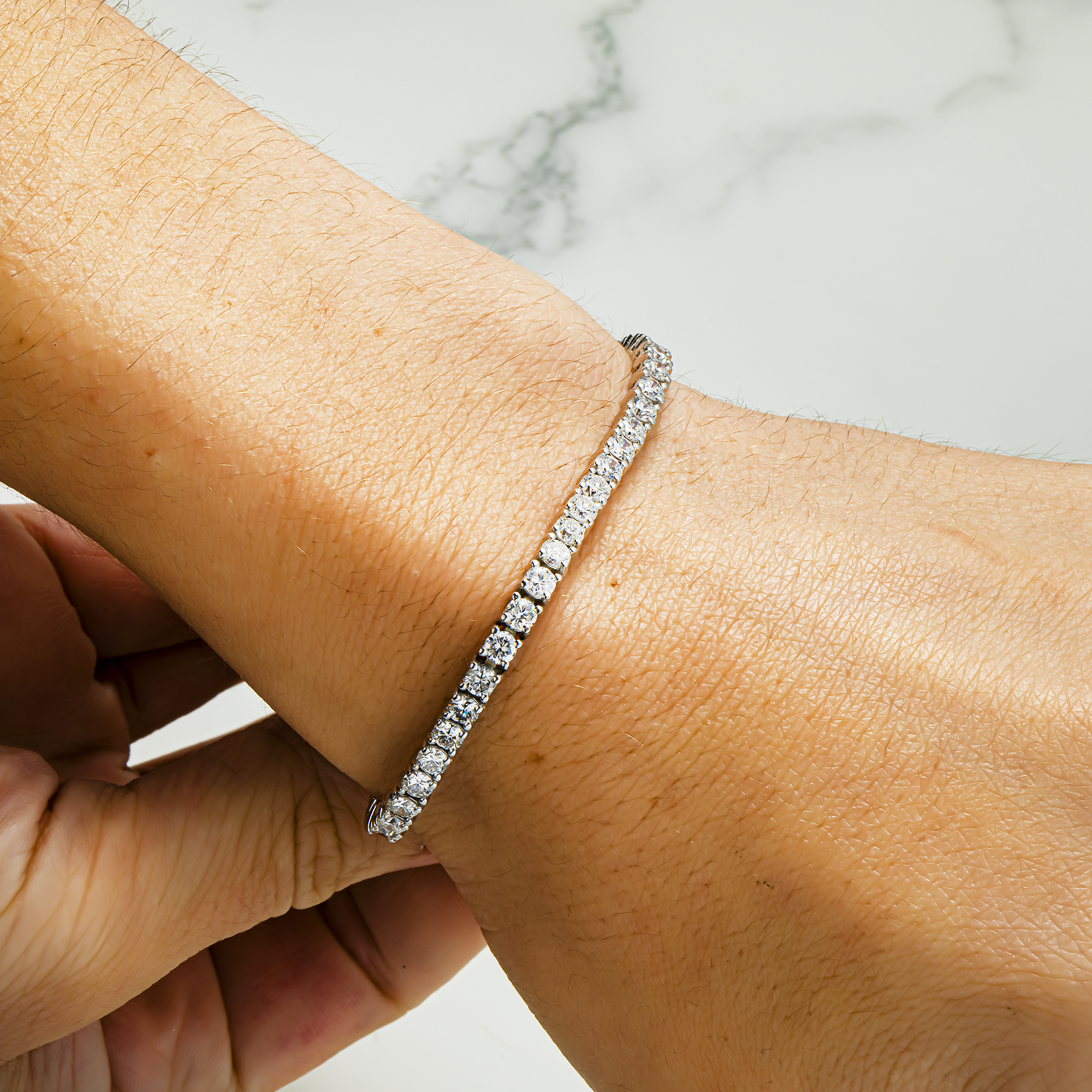 14K White Gold Round Diamond Tennis Bracelet 6.44ct