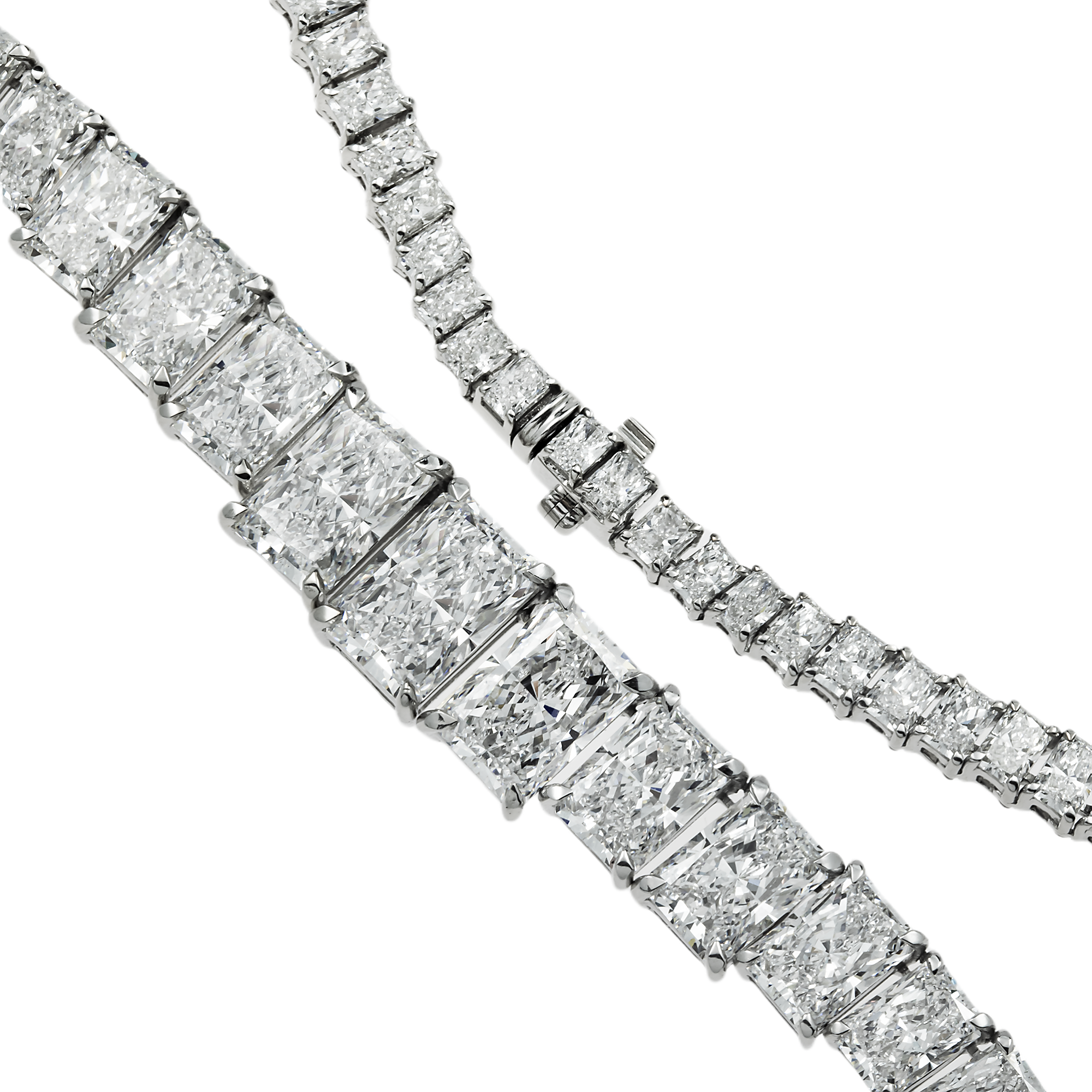 IGI 14K White Gold Graduated Radiant Cut Diamond Necklace 52.50ct