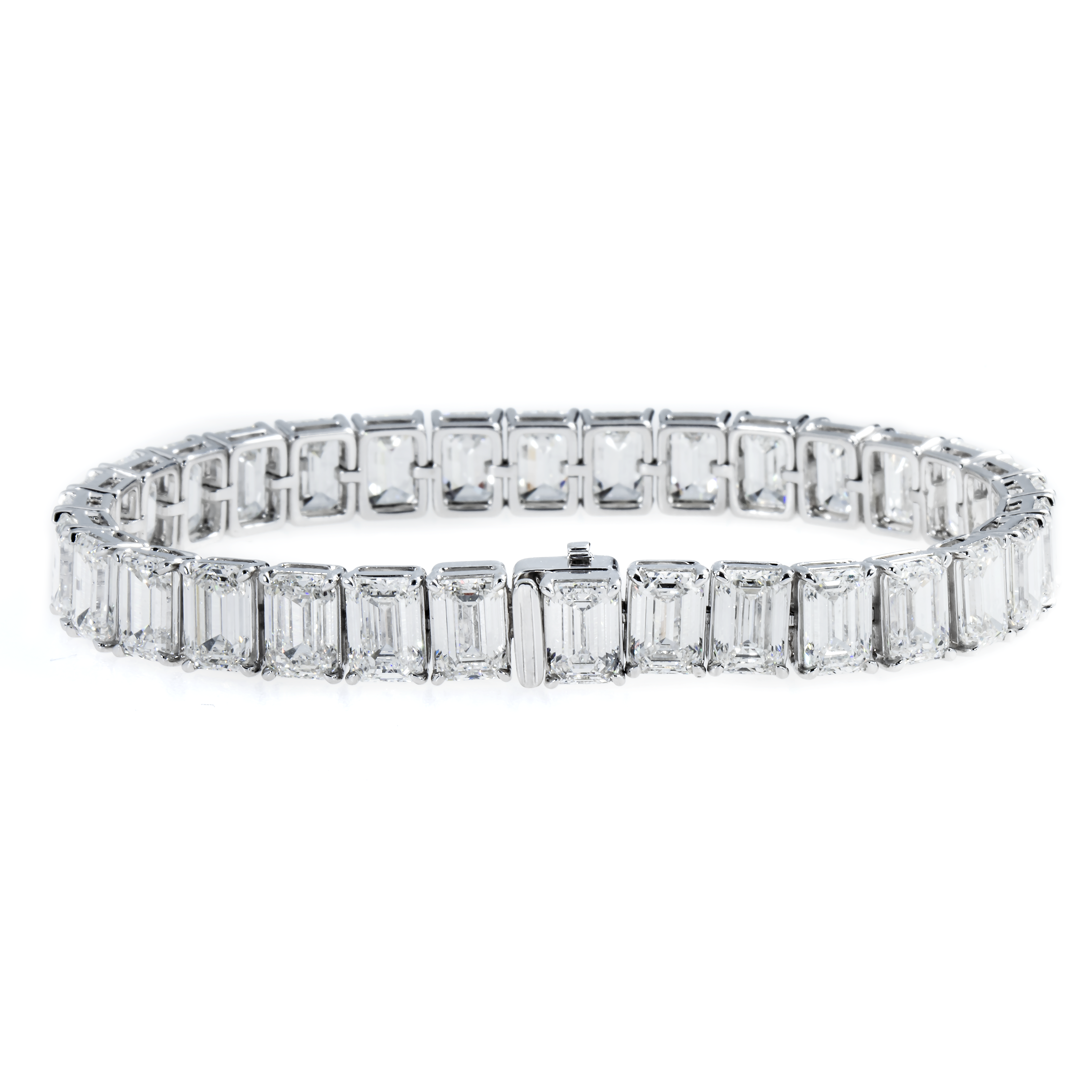 18K White Gold Emerald Cut Diamond Tennis Bracelet 34.48Ct Bracelets