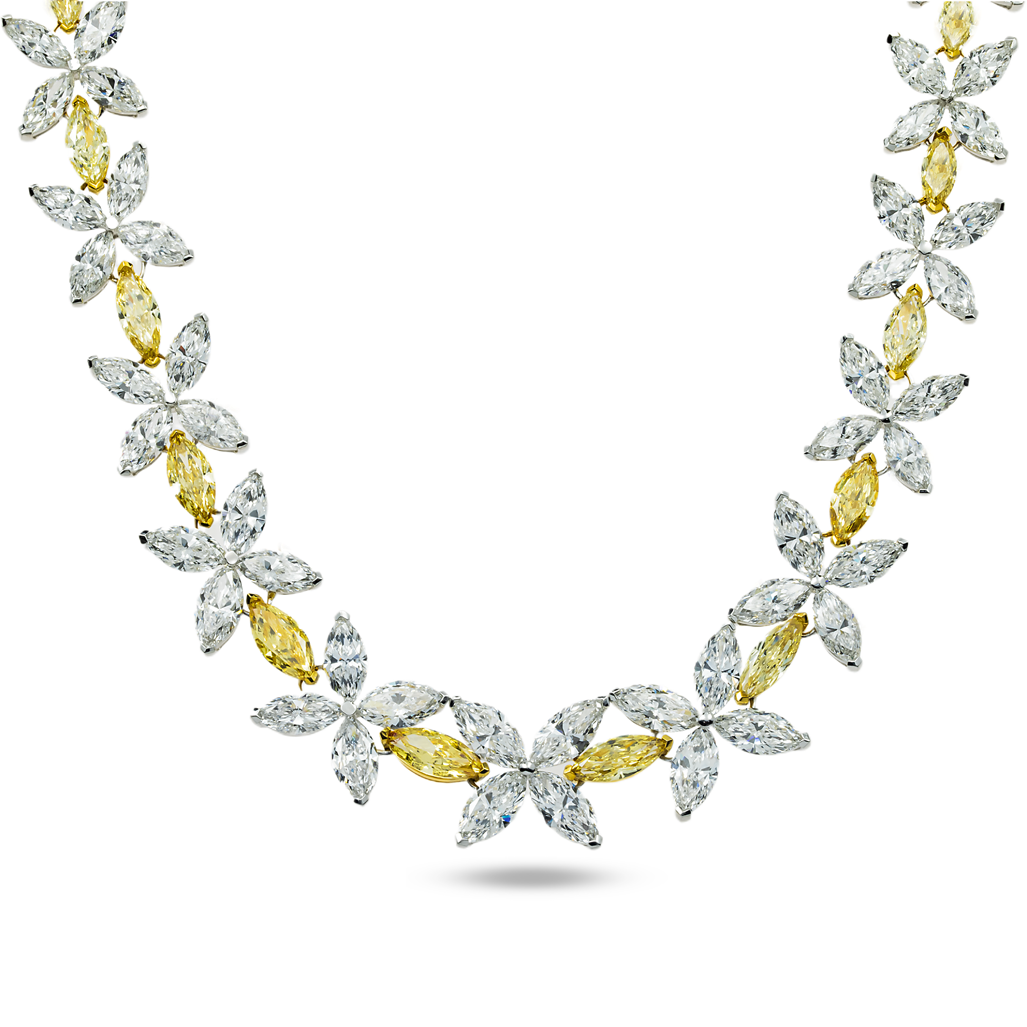 14K Two Tone Marquise Cut Diamond Flower Necklace 57.09ct