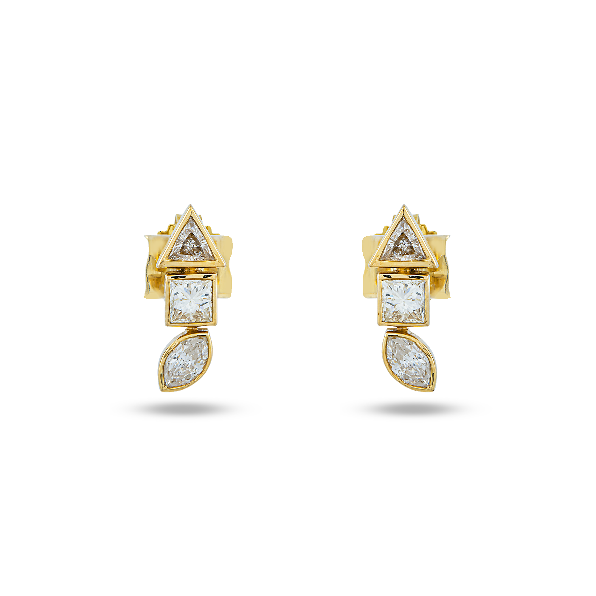 14K Yellow Gold Multi Shape Diamond Stud Earrings 1.02ctw