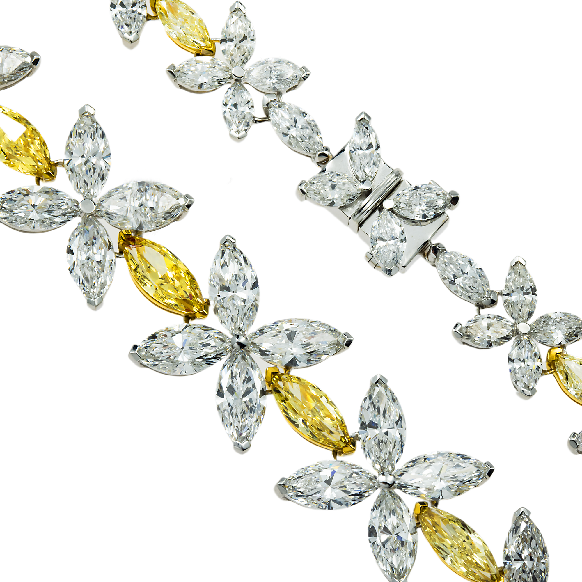 14K Two Tone Marquise Cut Diamond Flower Necklace 57.09ct