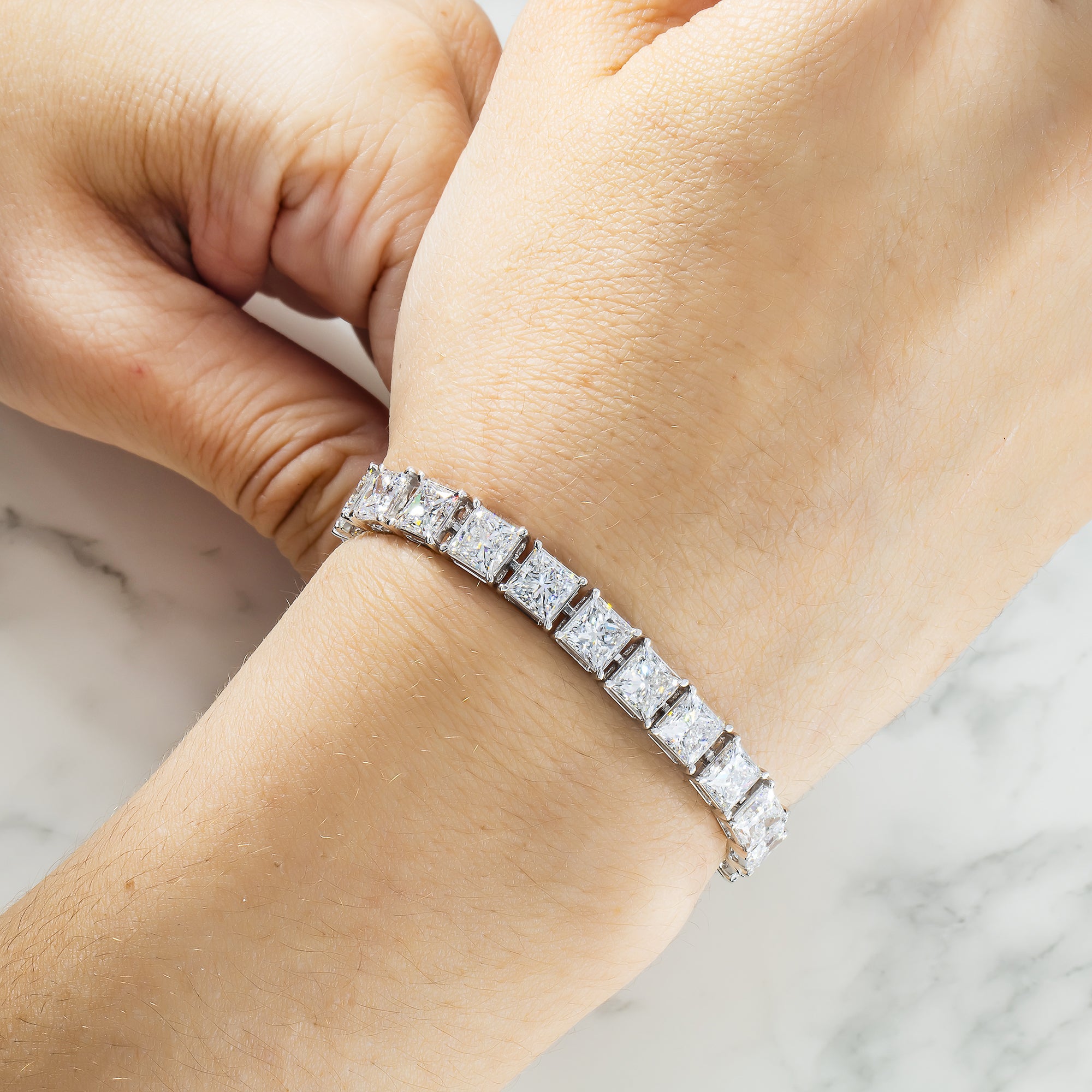 14K White Gold Princess Cut Diamond Tennis Bracelet 27.25Ct Bracelets