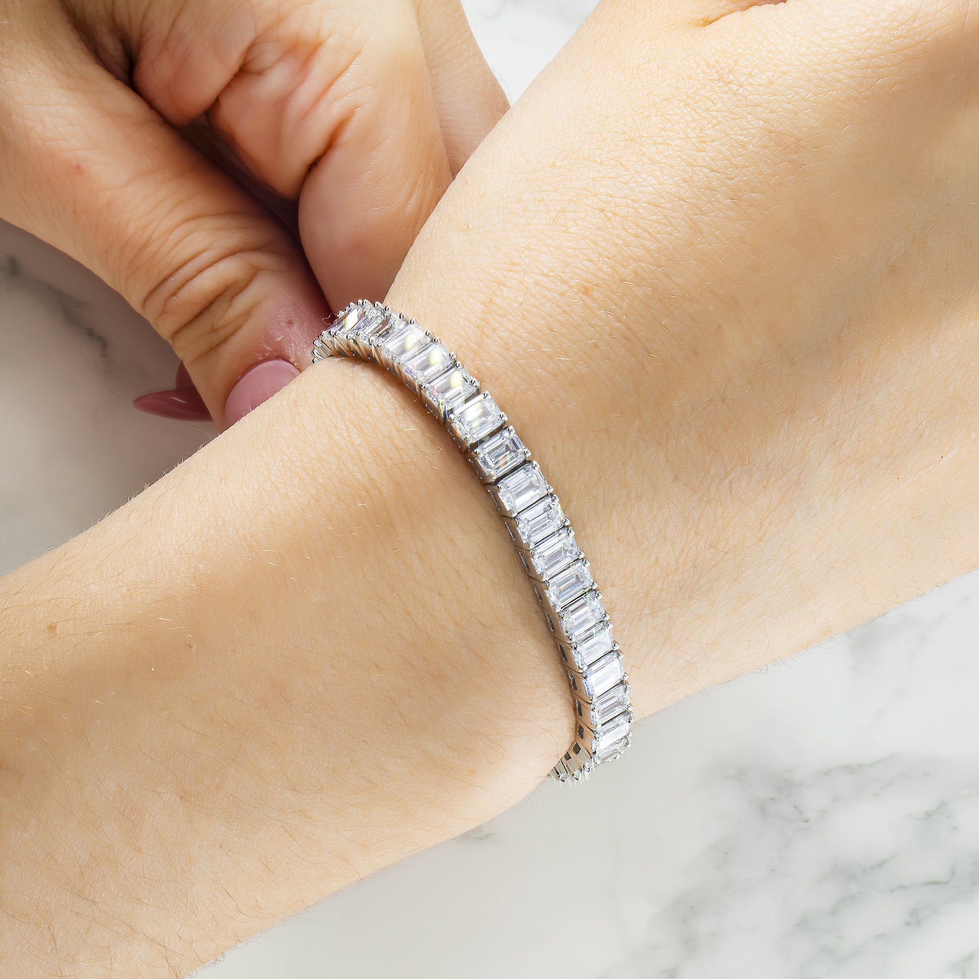 14K White Gold Emerald Cut Dimond Tennis Bracelet 19.43Ct Bracelets