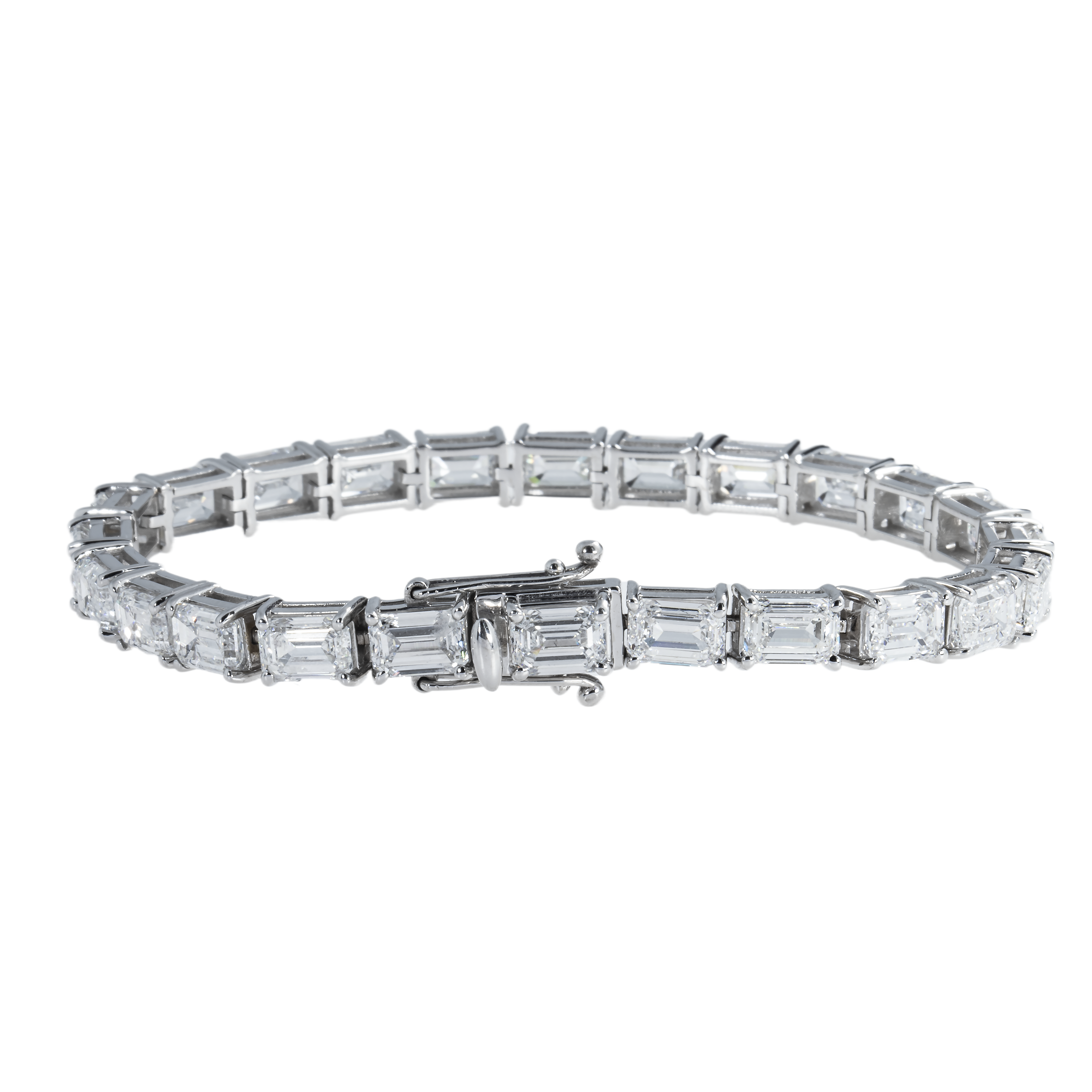 14K White Gold Emerald Cut Diamond Tennis Bracelet 24.21Ct Bracelets