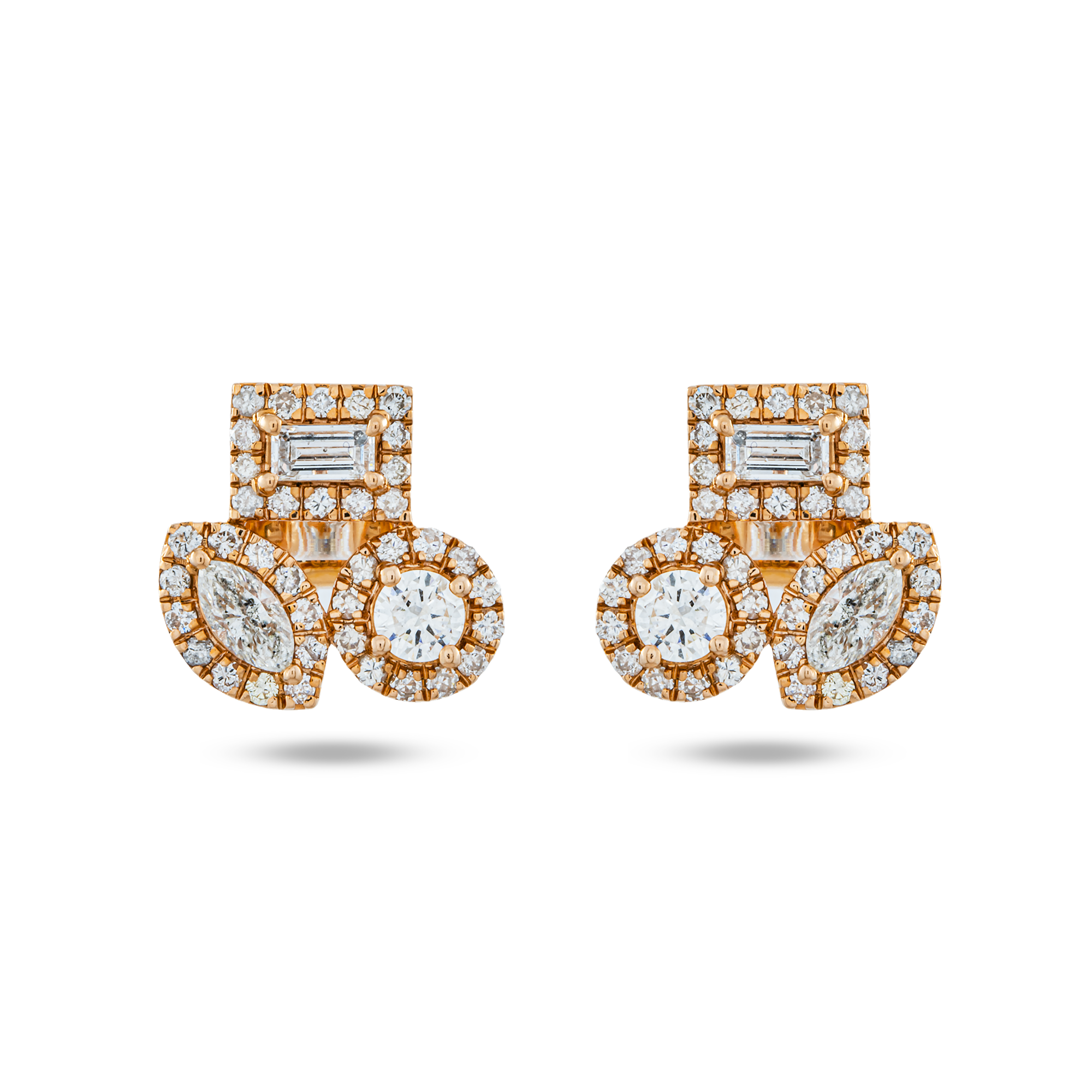 14K Rose Gold Multi Shape Diamond Cluster Stud Earrings 1.37ctw