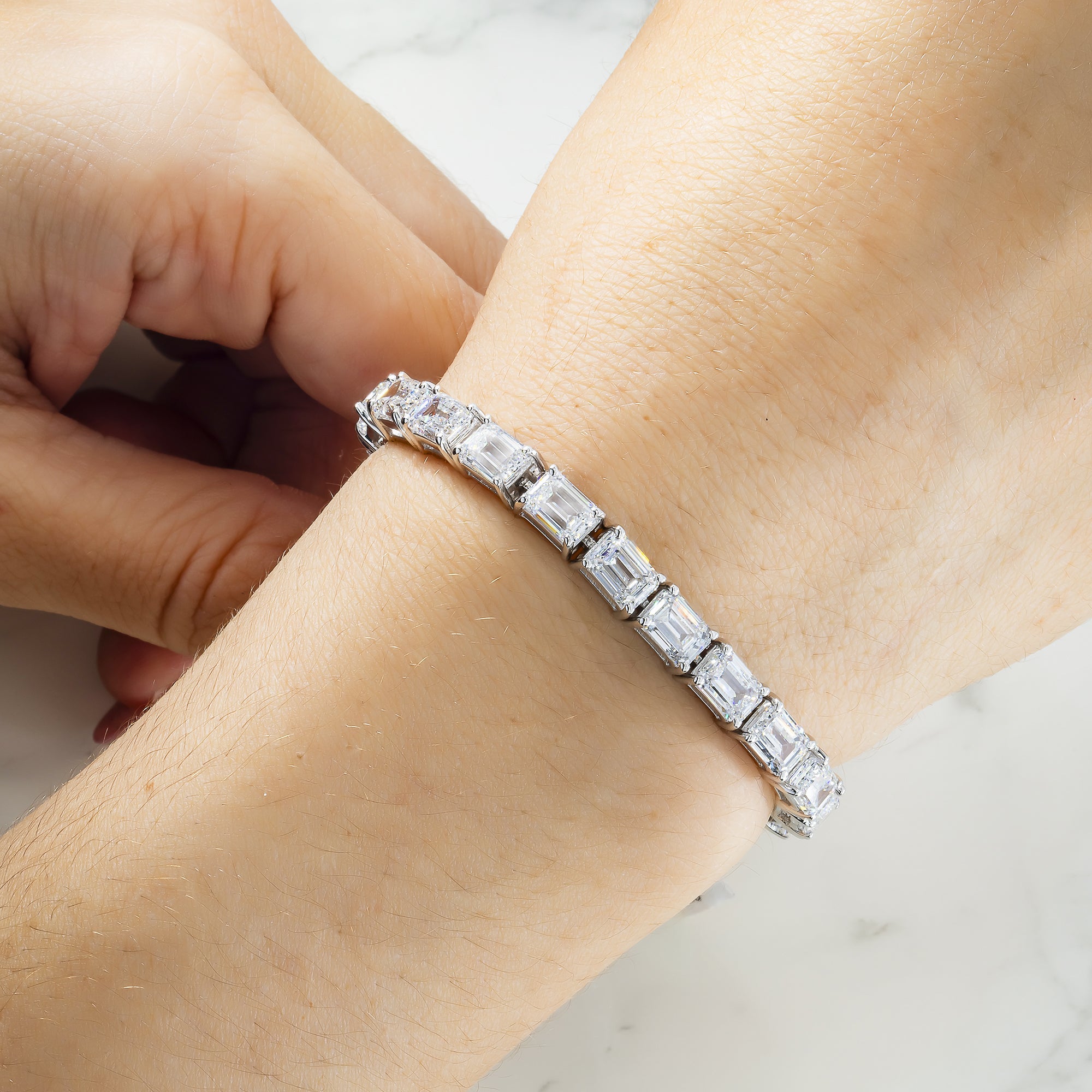 14K White Gold Emerald Cut Diamond Tennis Bracelet 24.21Ct Bracelets