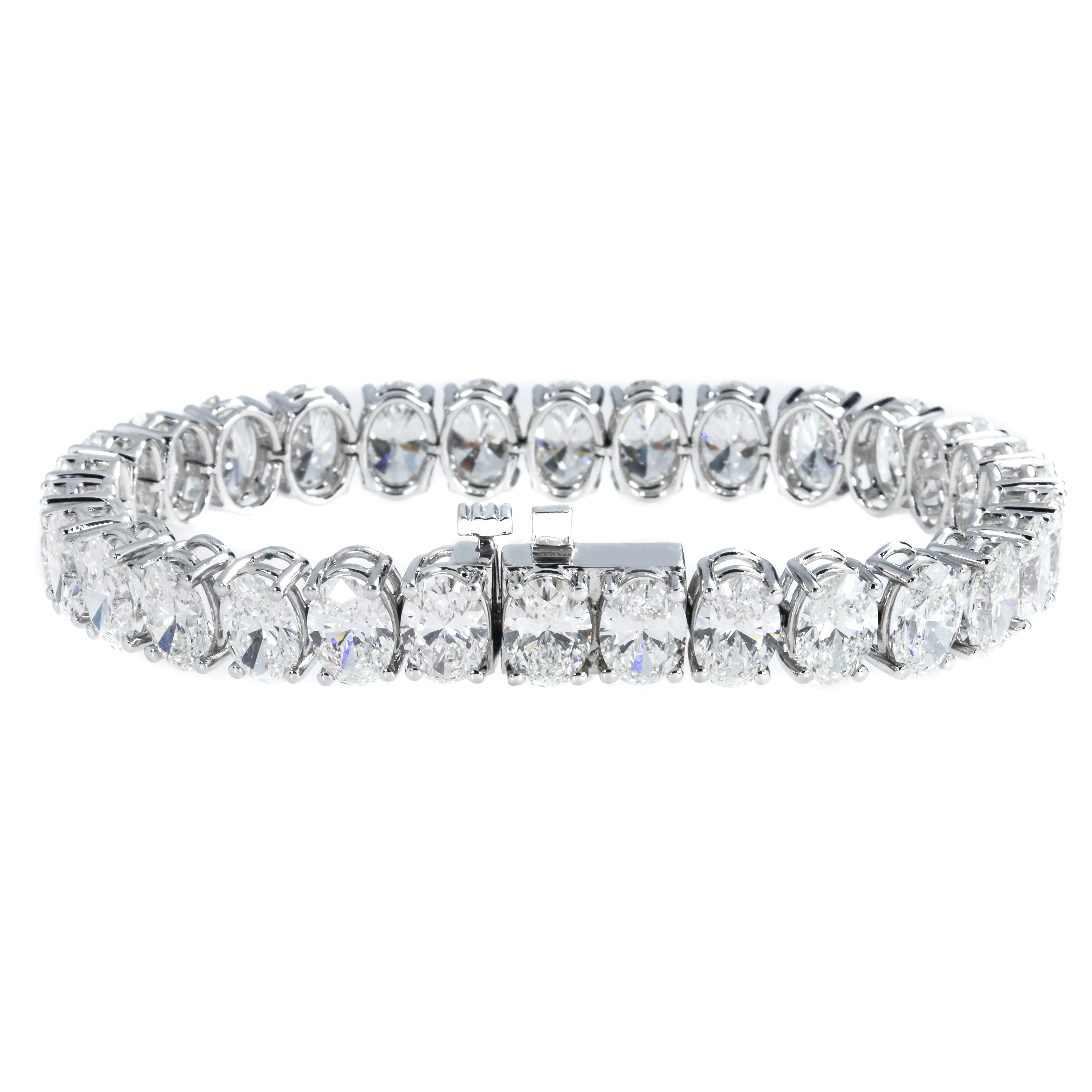 14K White Gold Oval Cut Diamond Bracelet 31.34Ct Bracelets