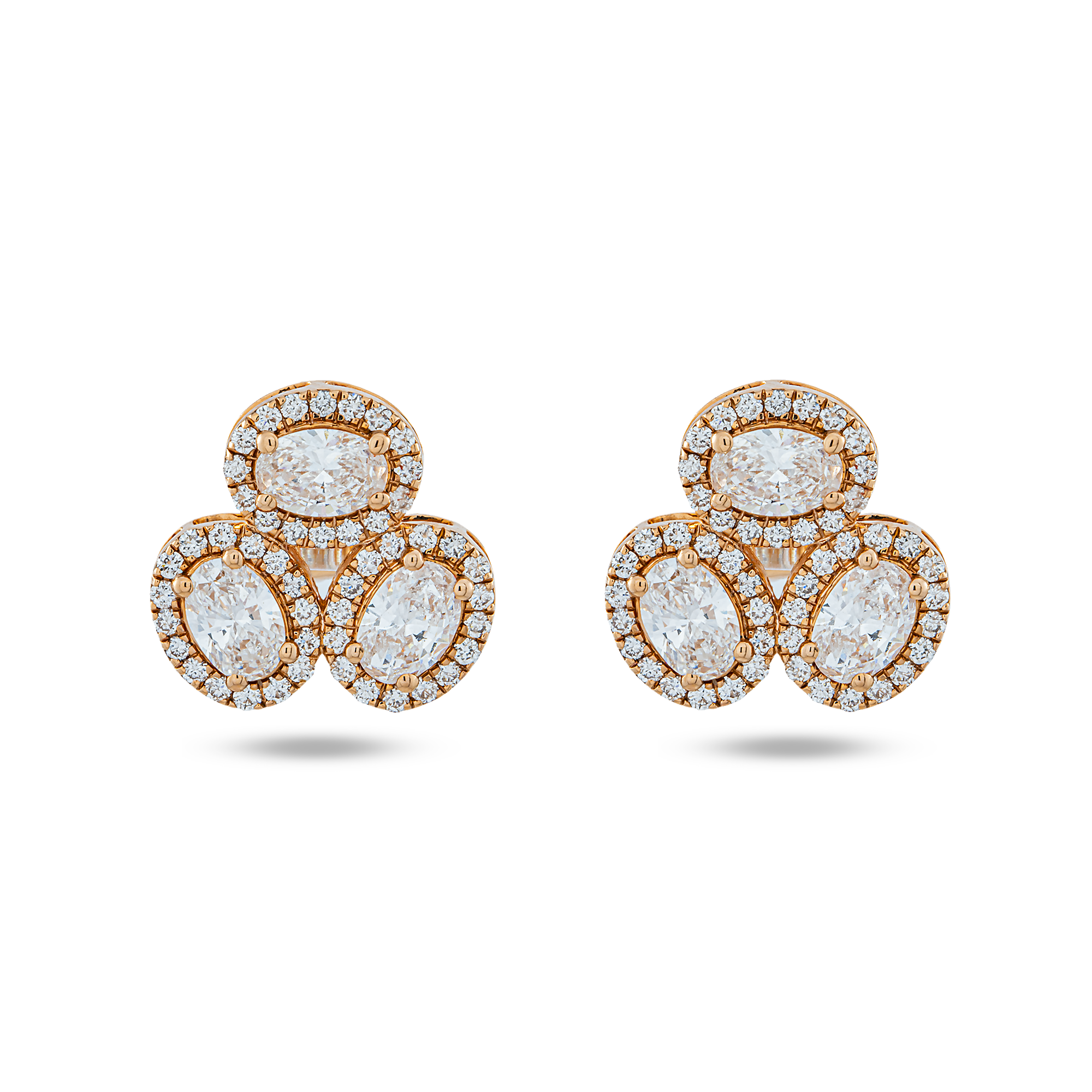 14K Rose Gold Oval & Round Diamond Cluster Stud Earrings 2.61ctw