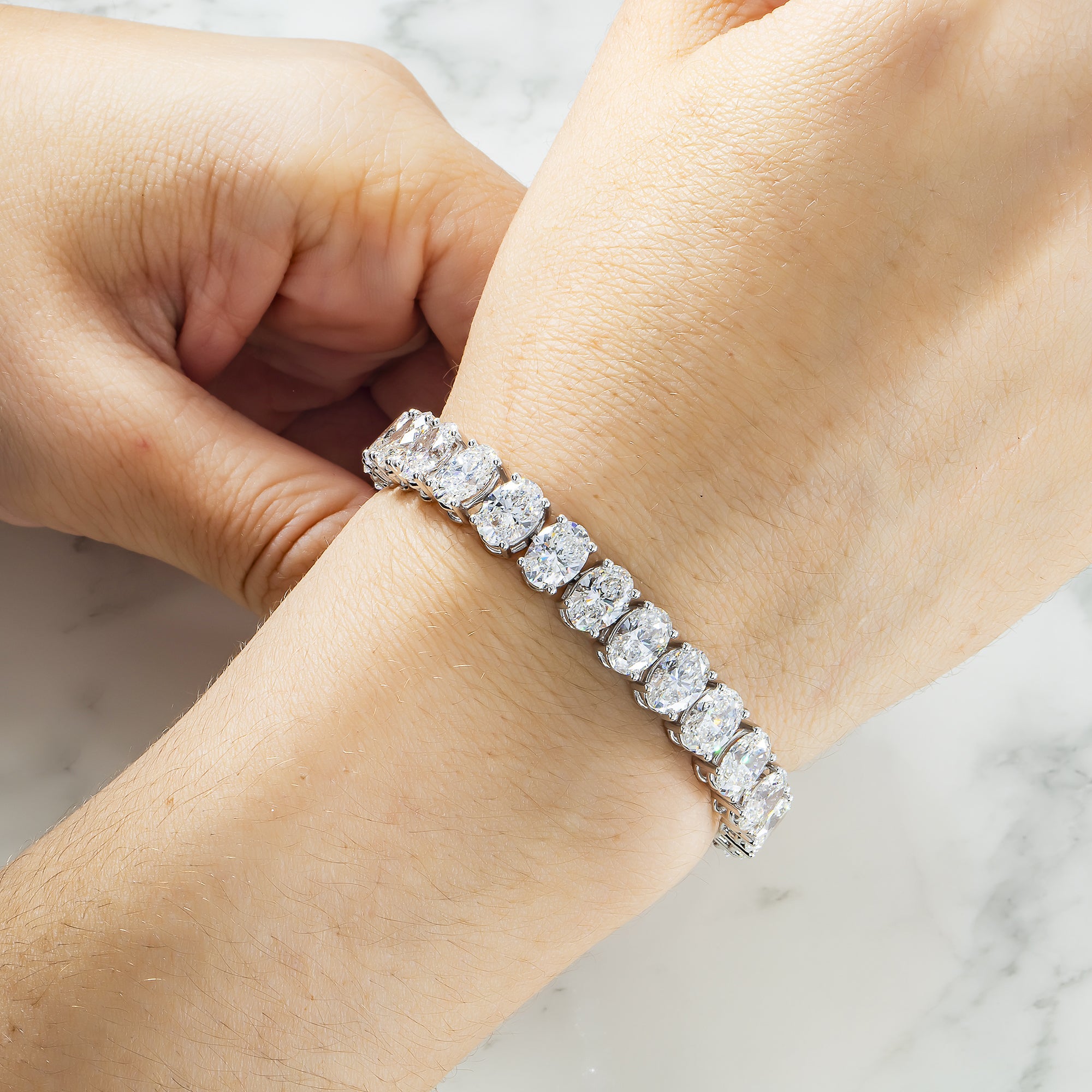 14K White Gold Oval Cut Diamond Bracelet 31.34Ct Bracelets