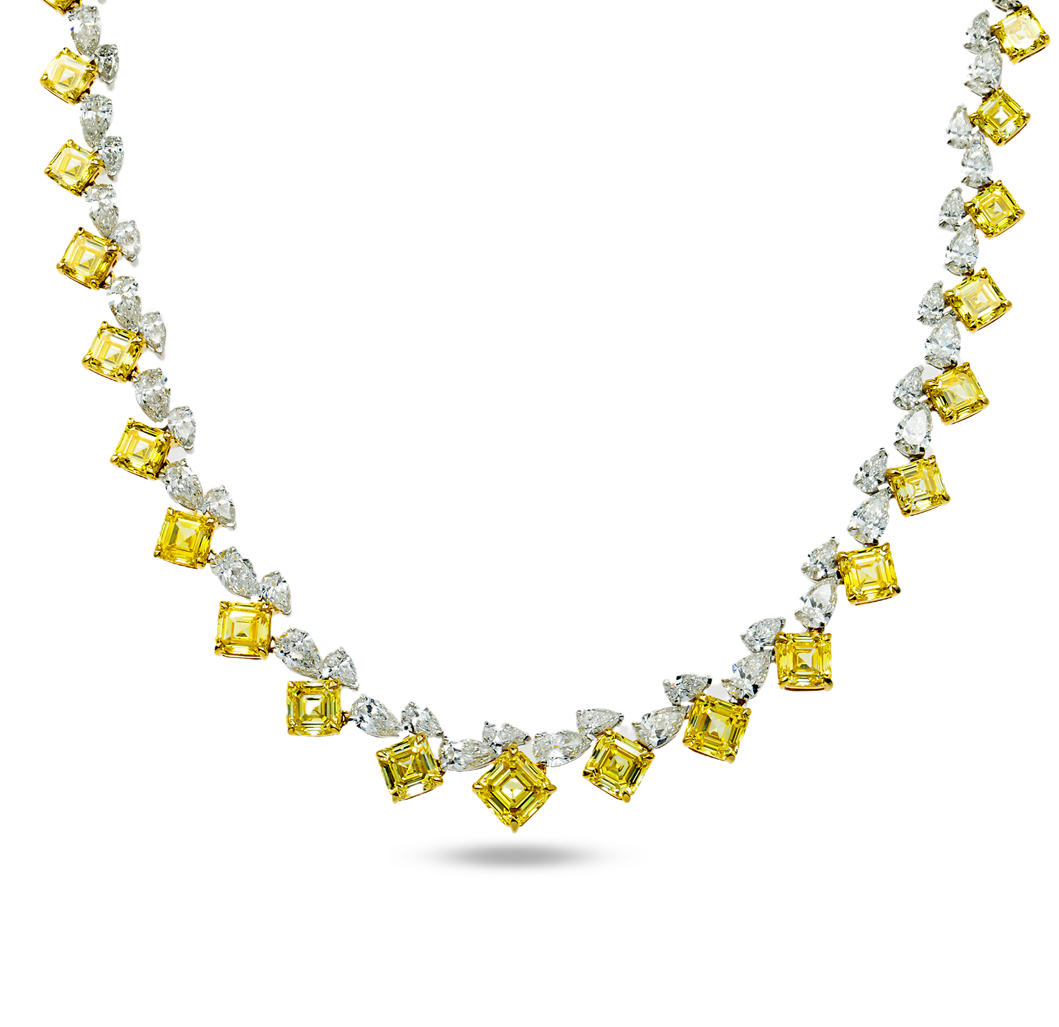 14K Two Tone Fancy Yellow & White Diamond Necklace 39.70ct