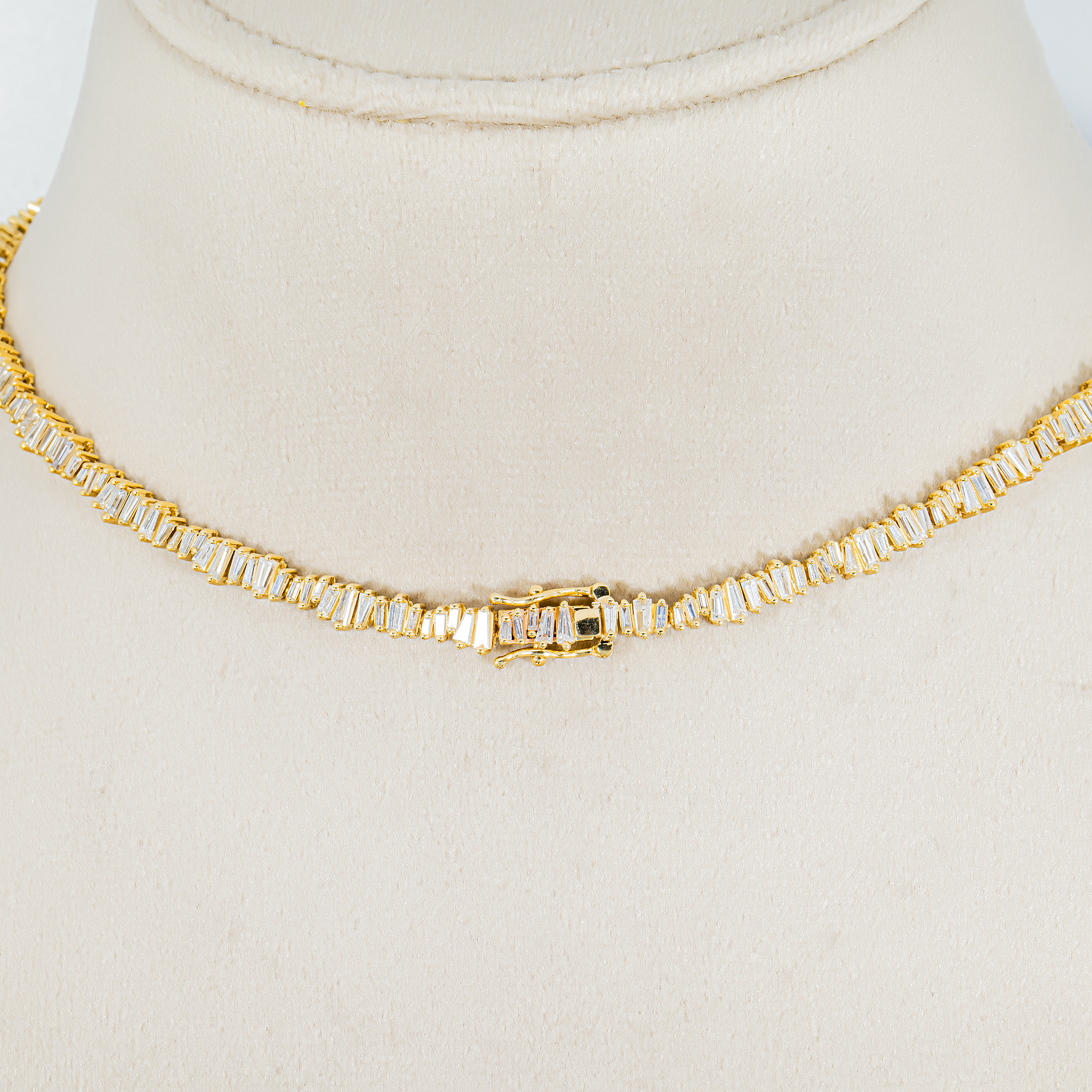 14K Yellow Gold Baguette Diamond Tennis Necklace 7.02ct