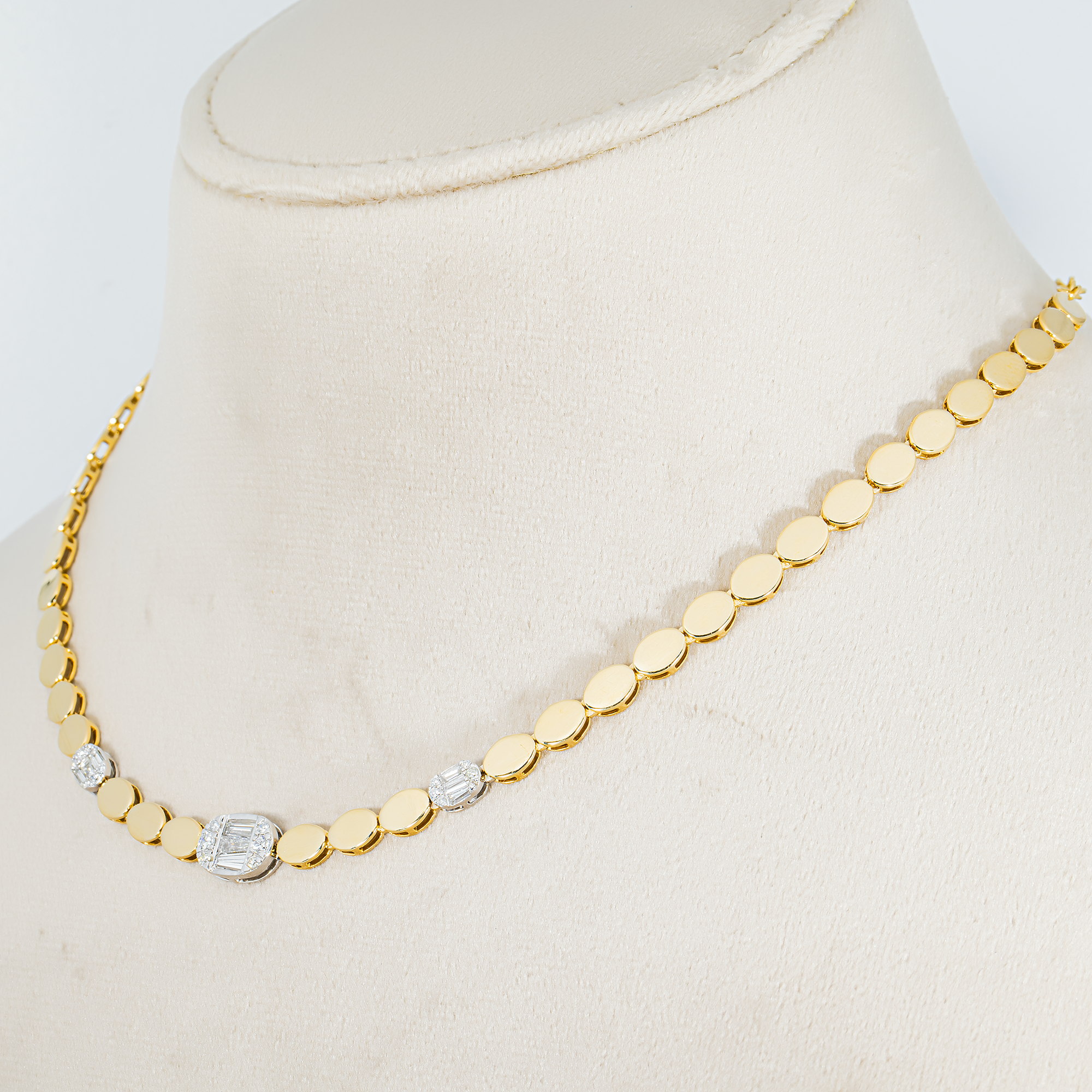 14K Yellow Gold Diamond Triple Baguette Necklace 0.88ct