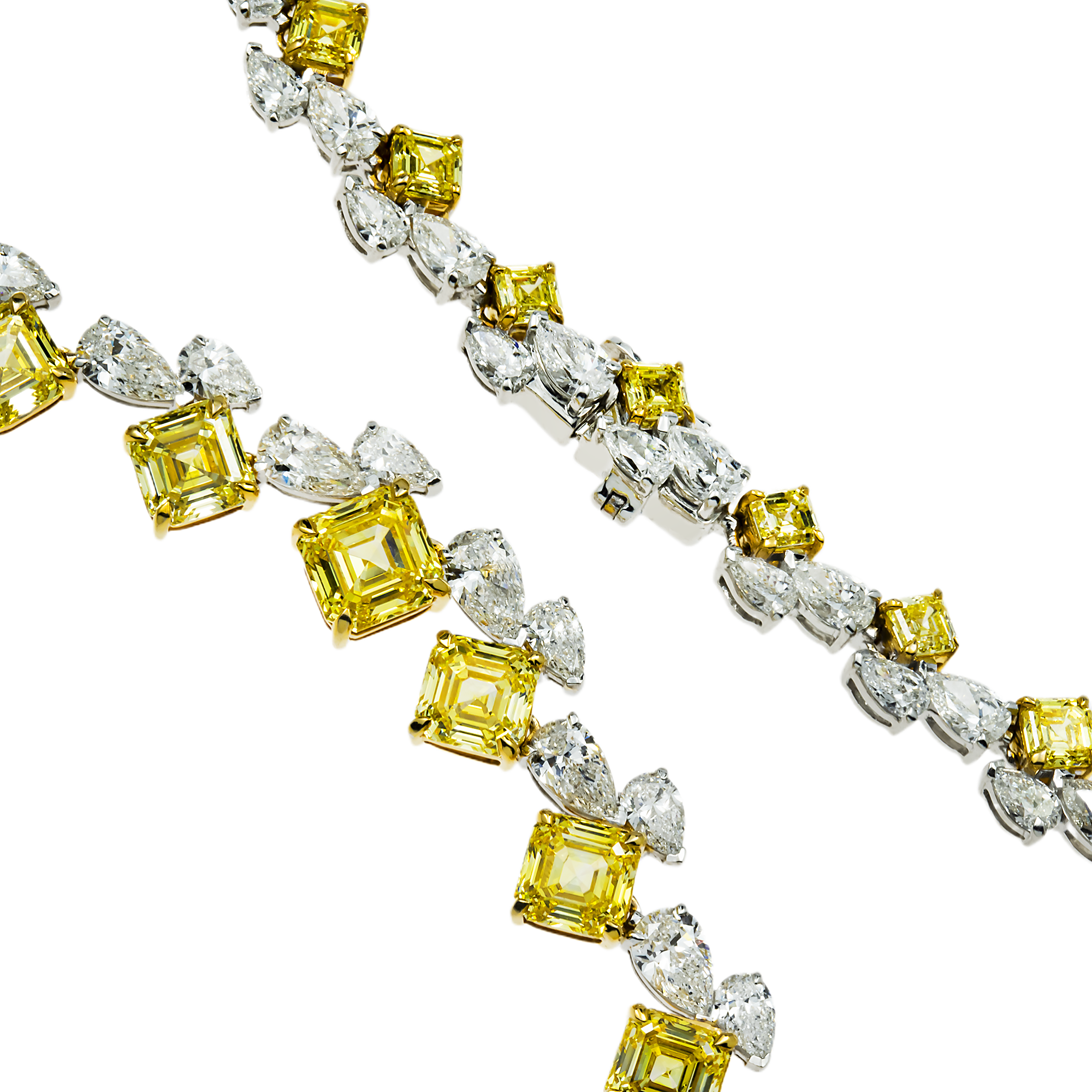 14K Two Tone Fancy Yellow & White Diamond Necklace 39.70ct