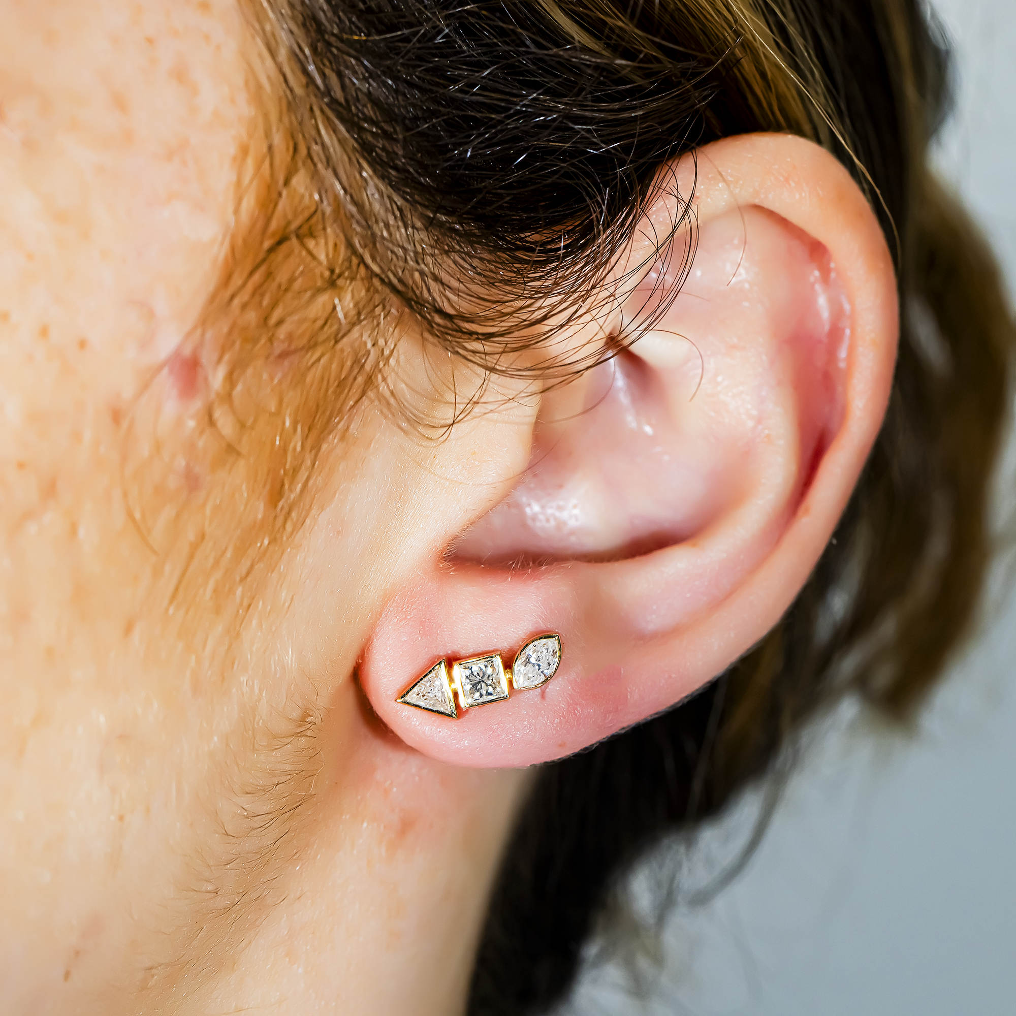 14K Yellow Gold Multi Shape Diamond Stud Earrings 1.02ctw