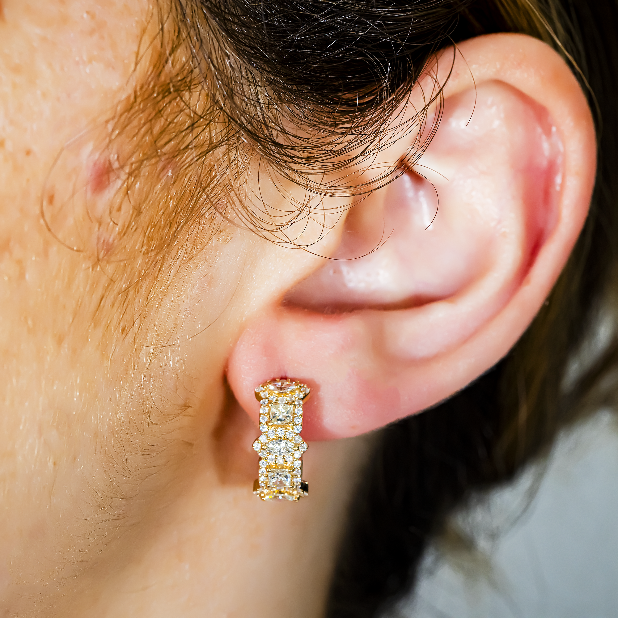 14K Yellow Gold Multi Shape Diamond Hoop Earrings 1.39ctw