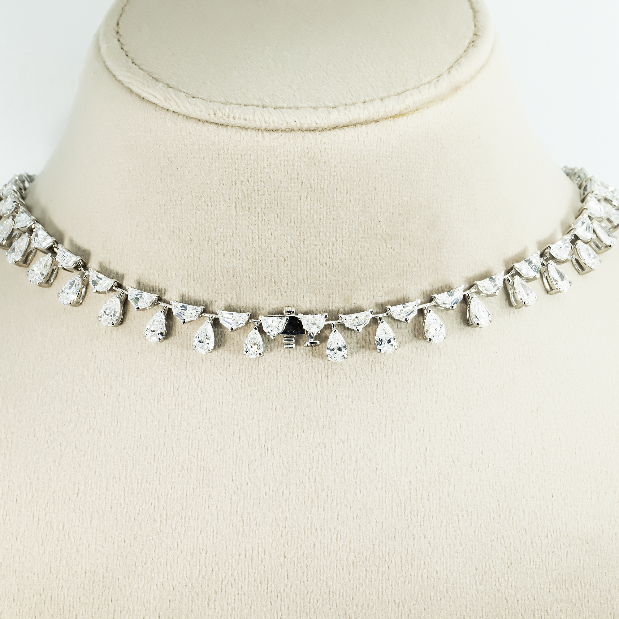 14K White Gold Cadilac & Pear Cut Diamond Necklace 48.45ct