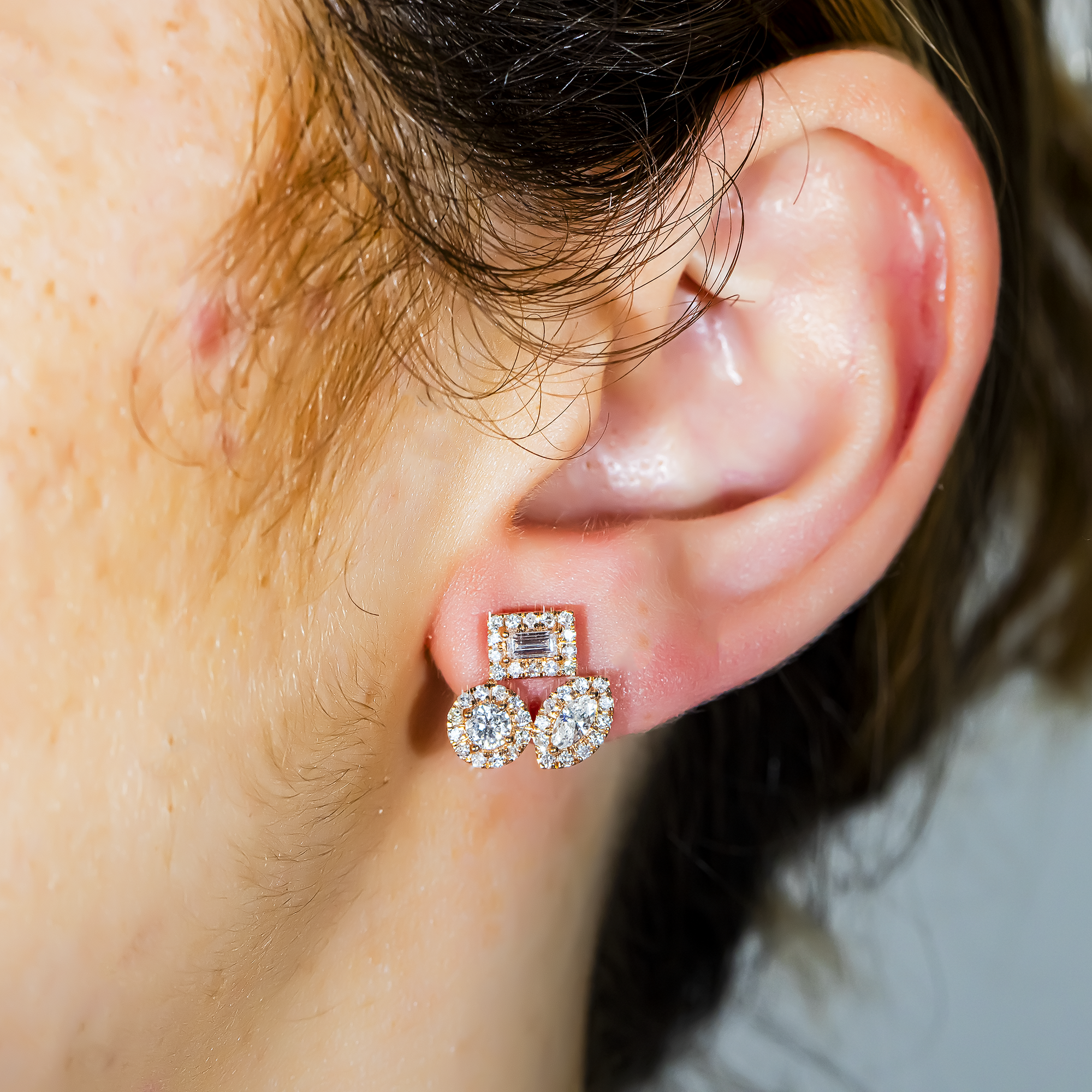 14K Rose Gold Multi Shape Diamond Cluster Stud Earrings 1.37ctw