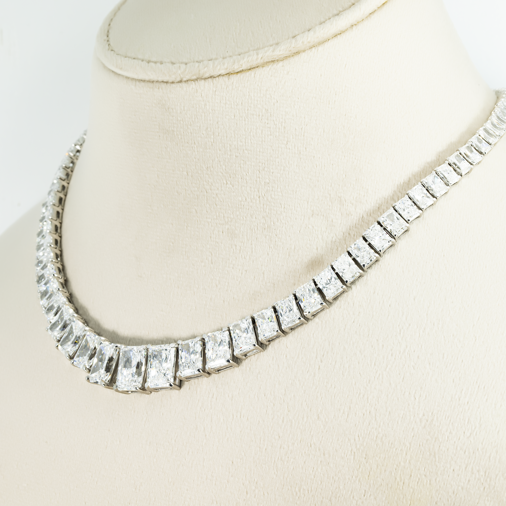 IGI 14K White Gold Graduated Radiant Cut Diamond Necklace 52.50ct