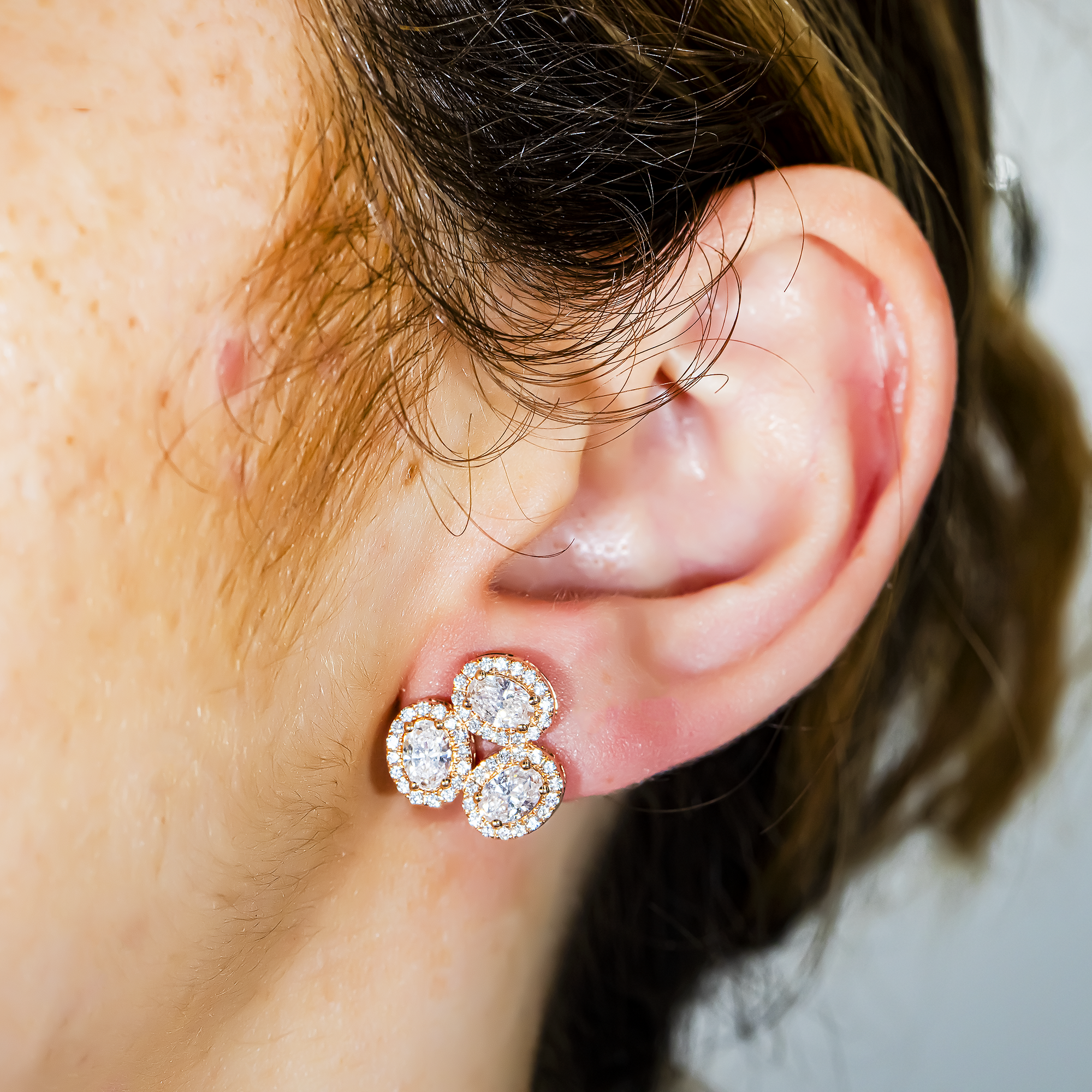 14K Rose Gold Oval & Round Diamond Cluster Stud Earrings 2.61ctw