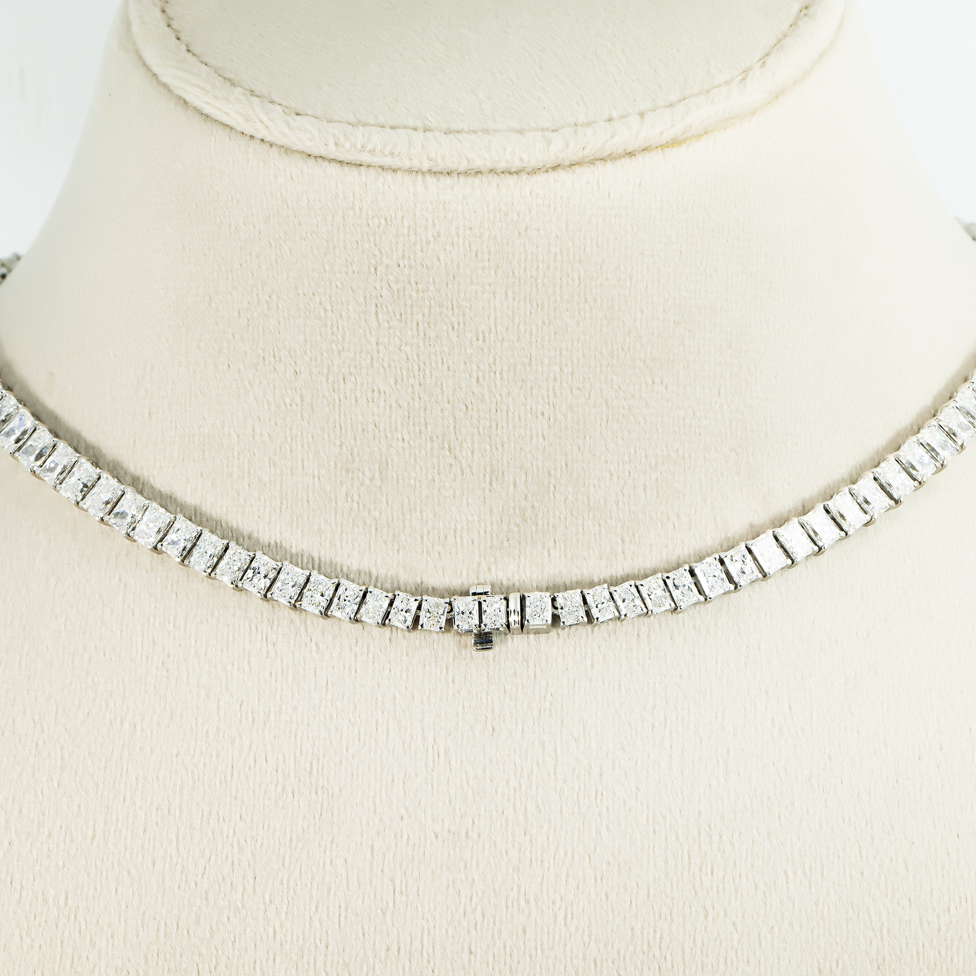 IGI 14K White Gold Graduated Radiant Cut Diamond Necklace 52.50ct