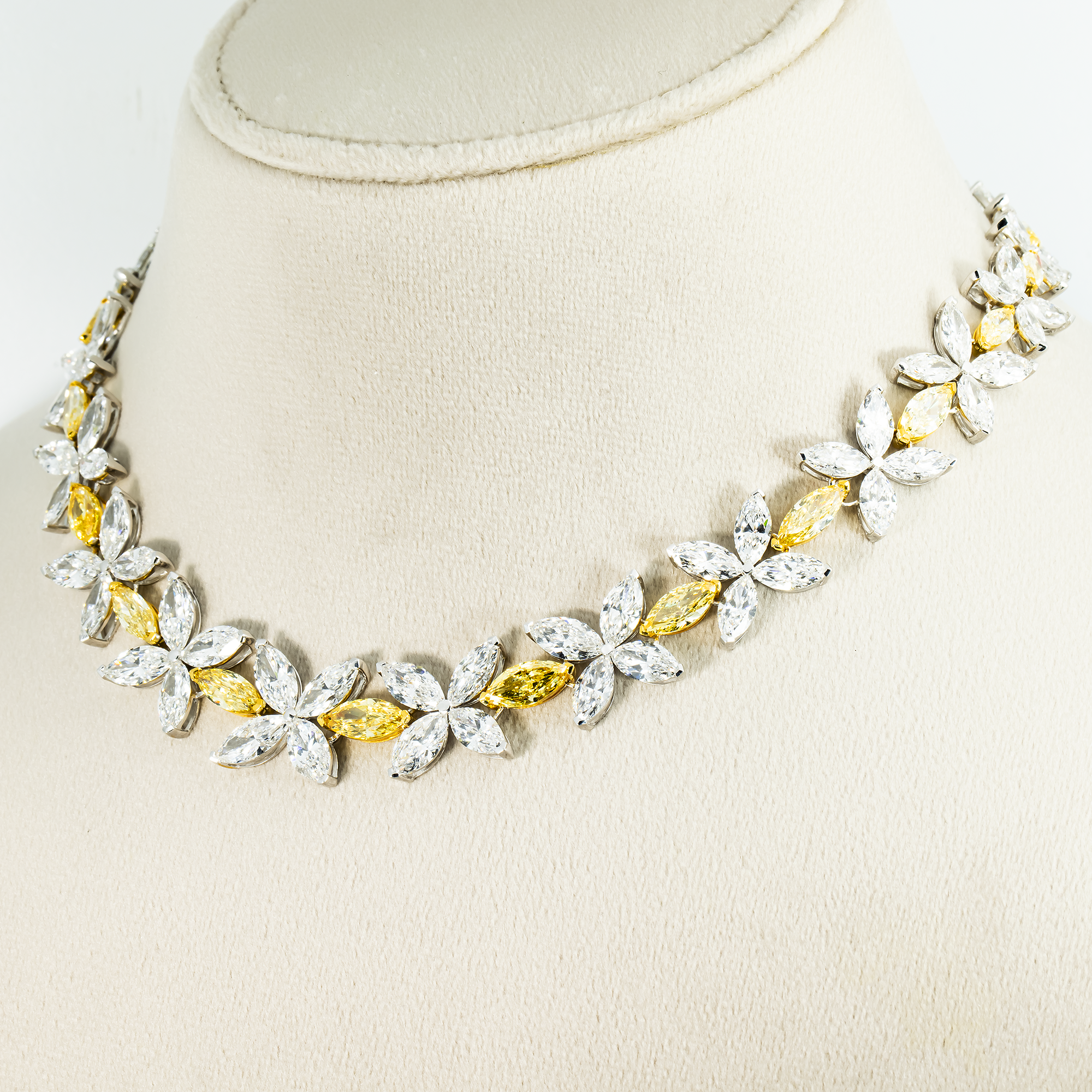 14K Two Tone Marquise Cut Diamond Flower Necklace 57.09ct