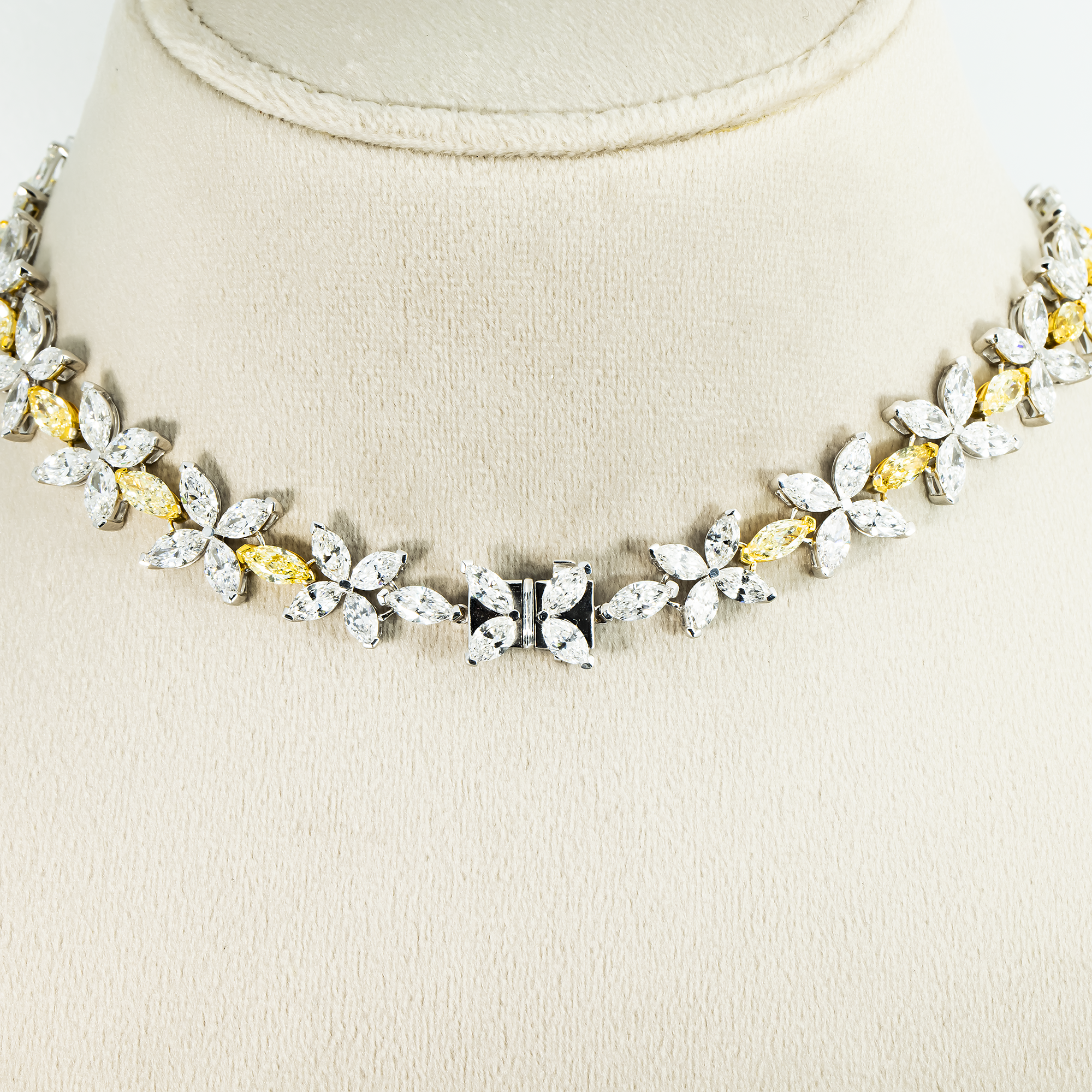14K Two Tone Marquise Cut Diamond Flower Necklace 57.09ct