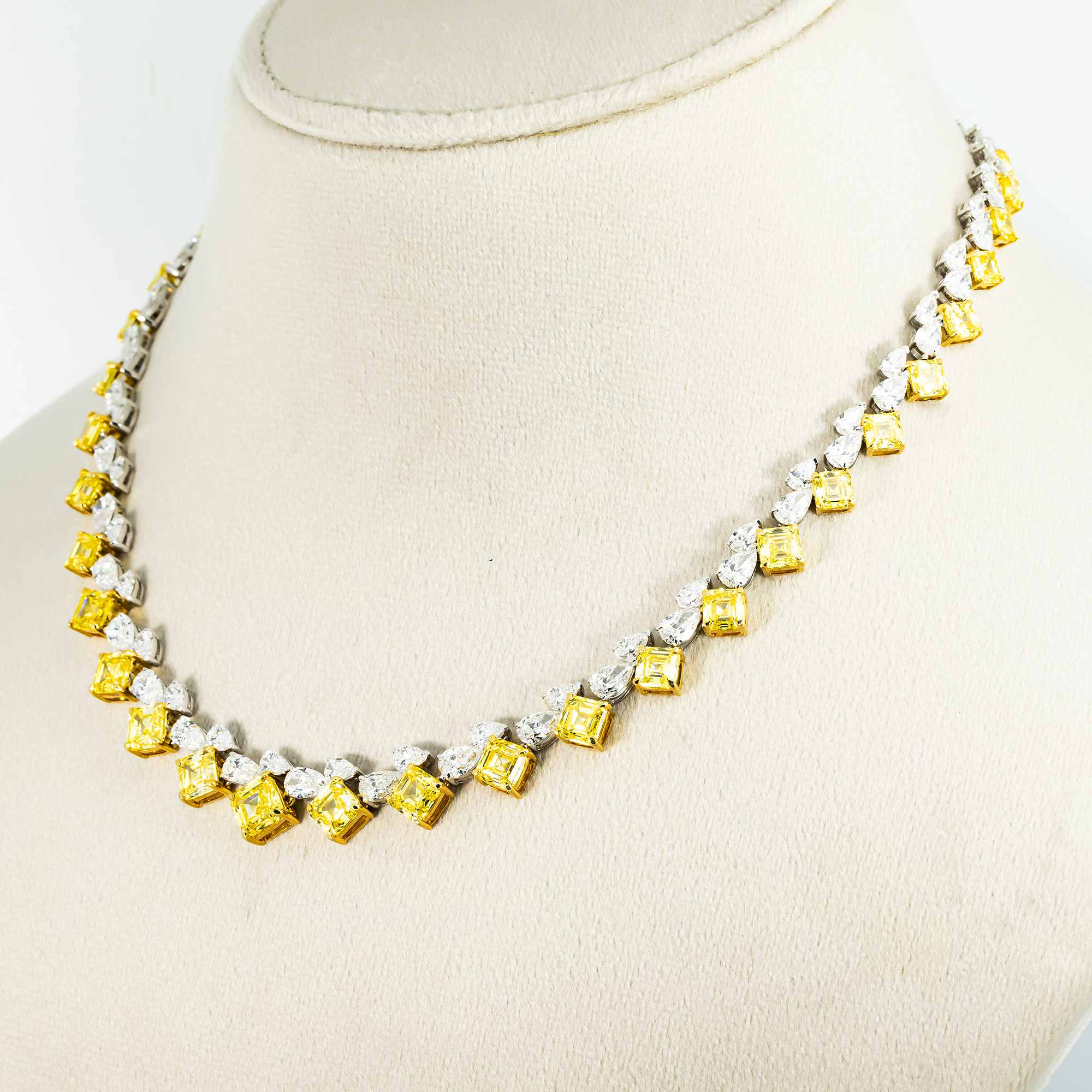 14K Two Tone Fancy Yellow & White Diamond Necklace 39.70ct