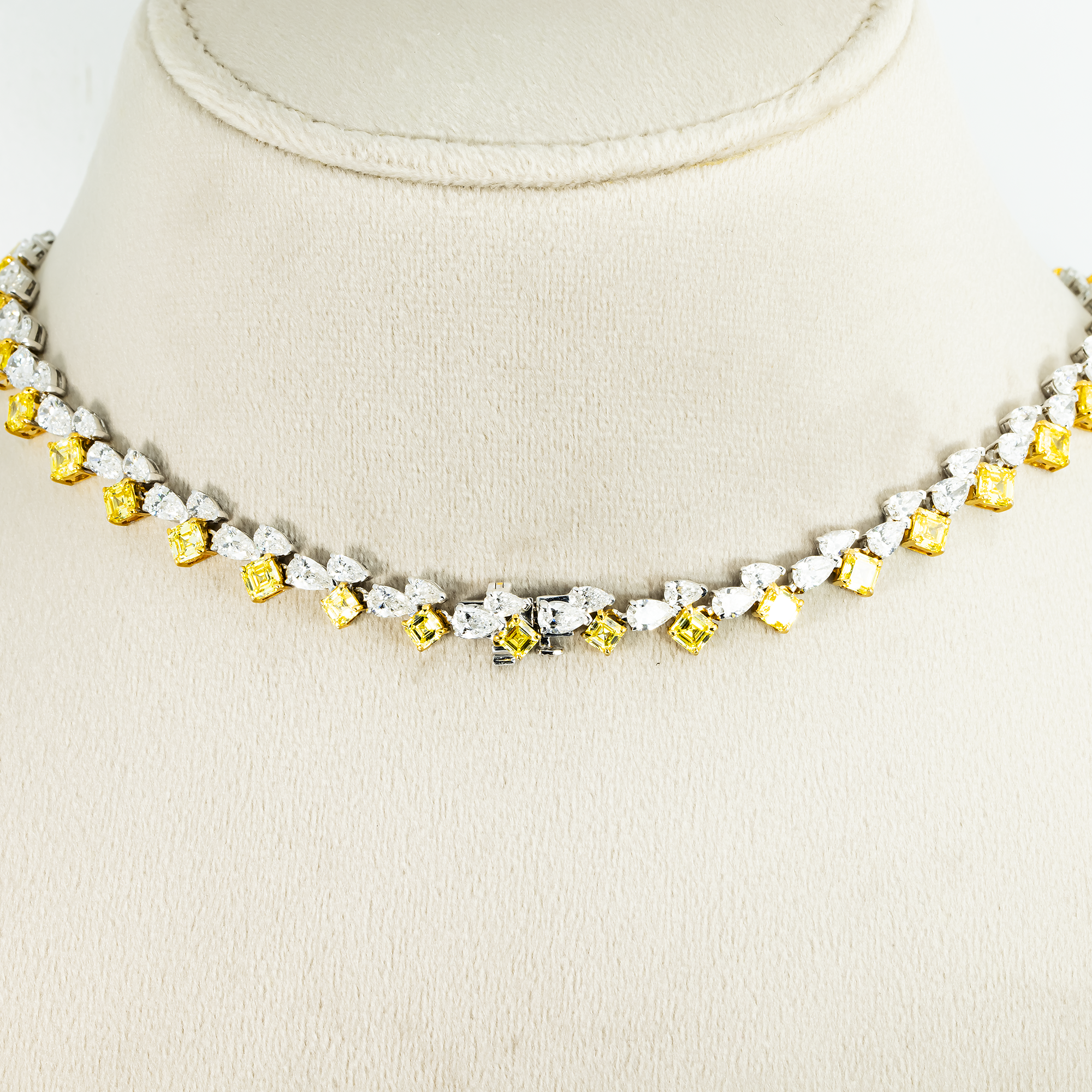 14K Two Tone Fancy Yellow & White Diamond Necklace 39.70ct
