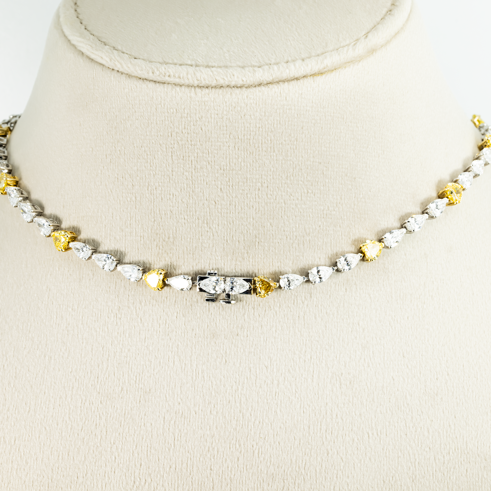 IGI 14K Two Tone Fancy Intense Yellow & White Diamond Drop Necklace 33.73ct