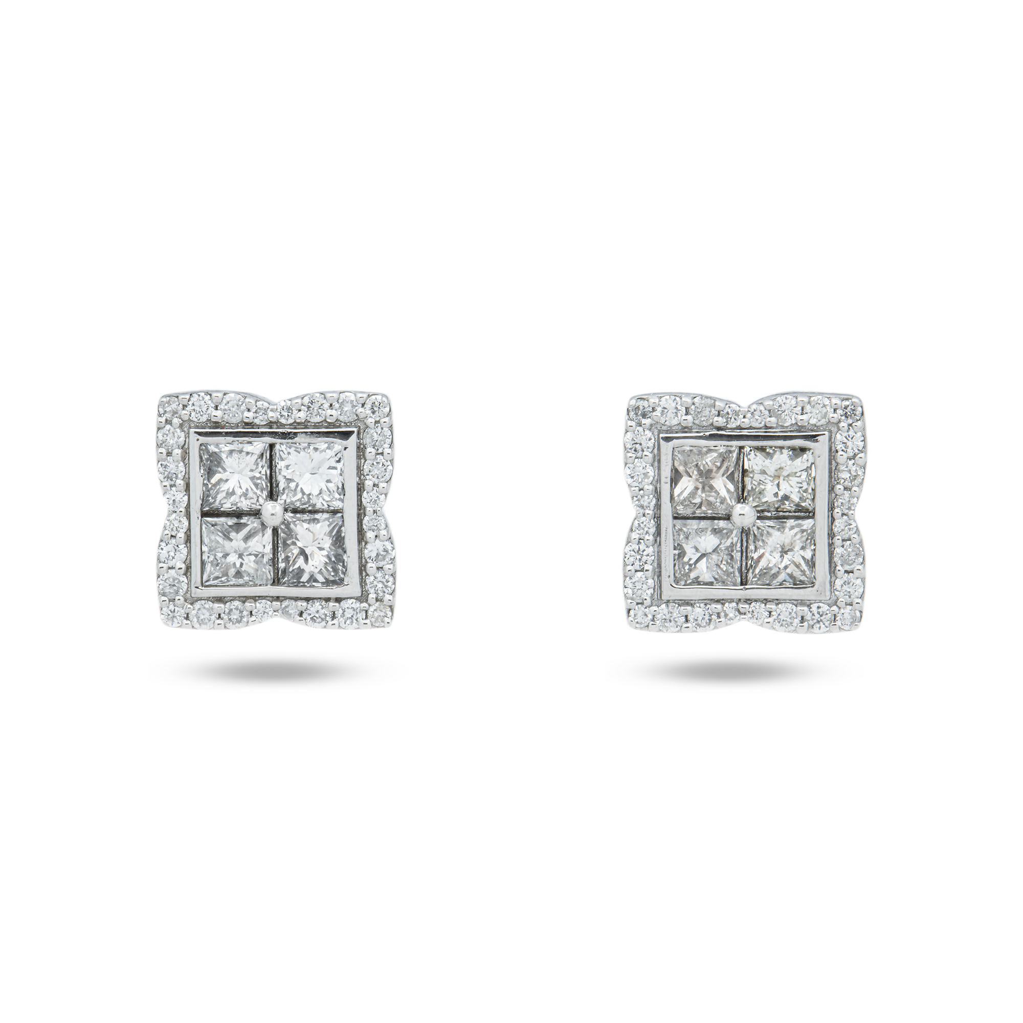 14K Radiant & Round Diamond Stud Earrings 1.45ctw