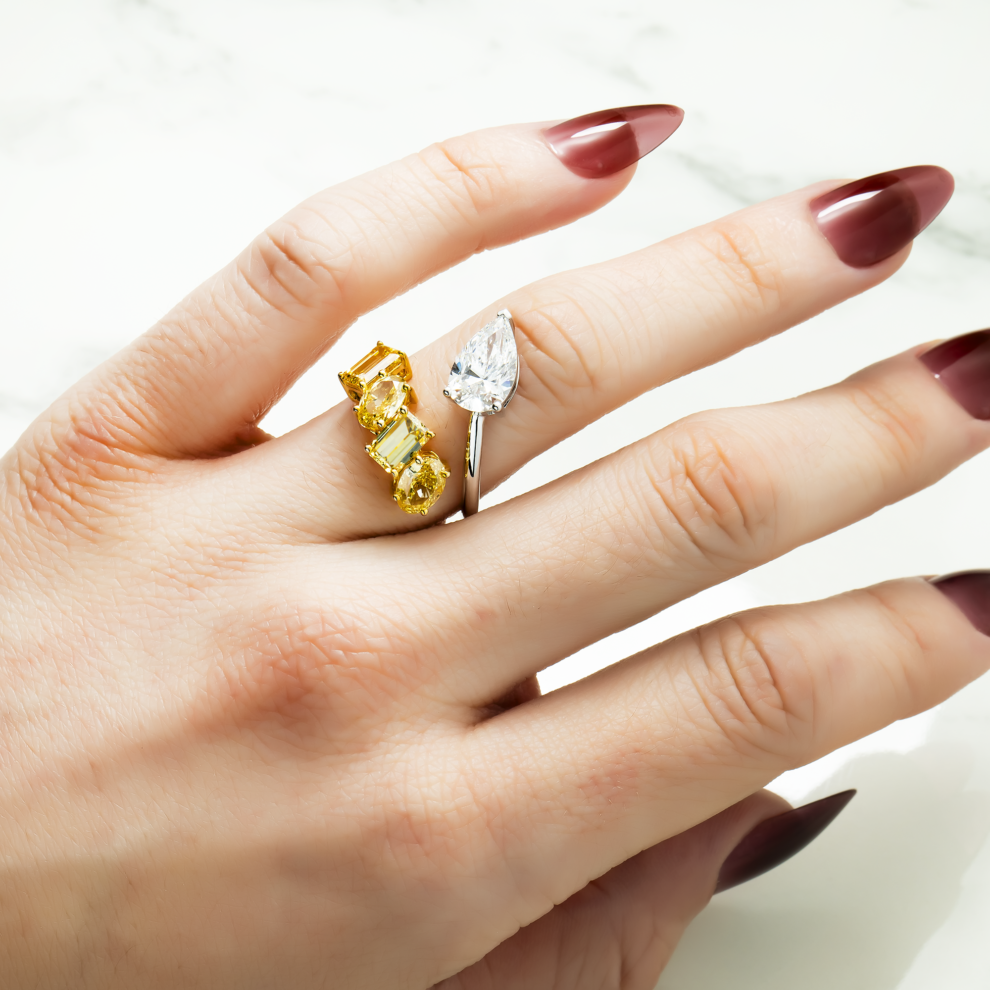 14K Two Tone Fancy Yellow & White Diamond Wrap Ring 5.21ctw
