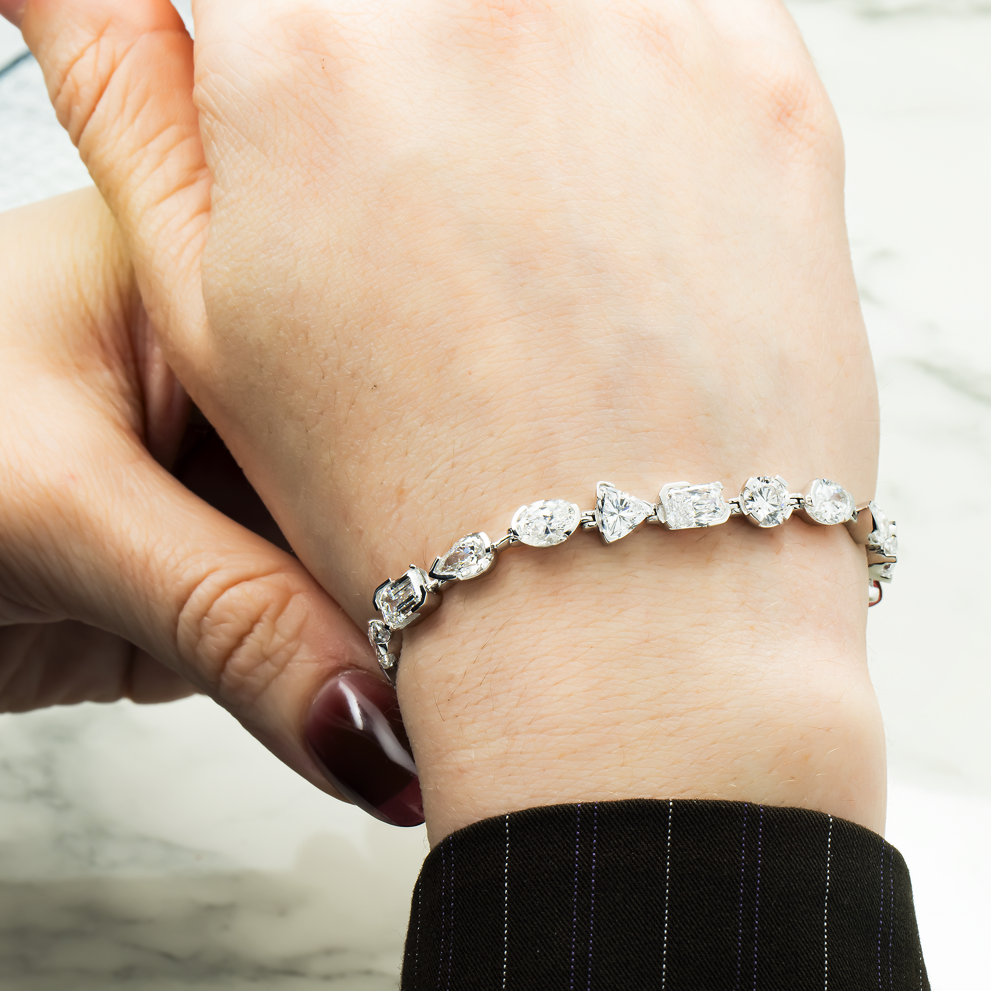 14K White Gold Multi Cut Diamond Satellite Bracelet 17.04ct
