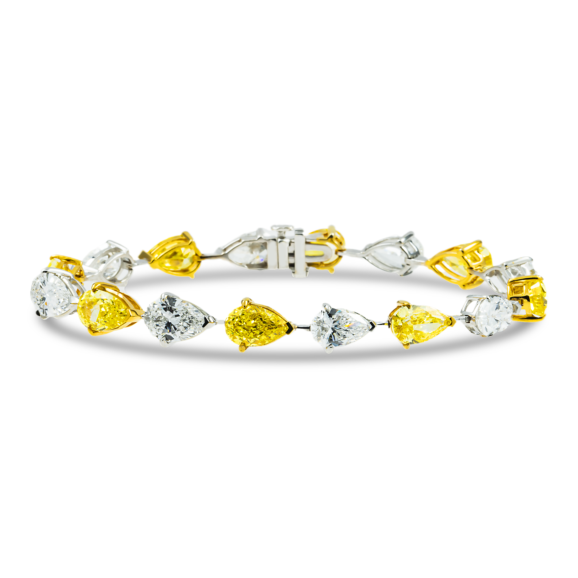 14K Two Tone Pear Cut Fancy Yellow & White Diamonds 15.0ct