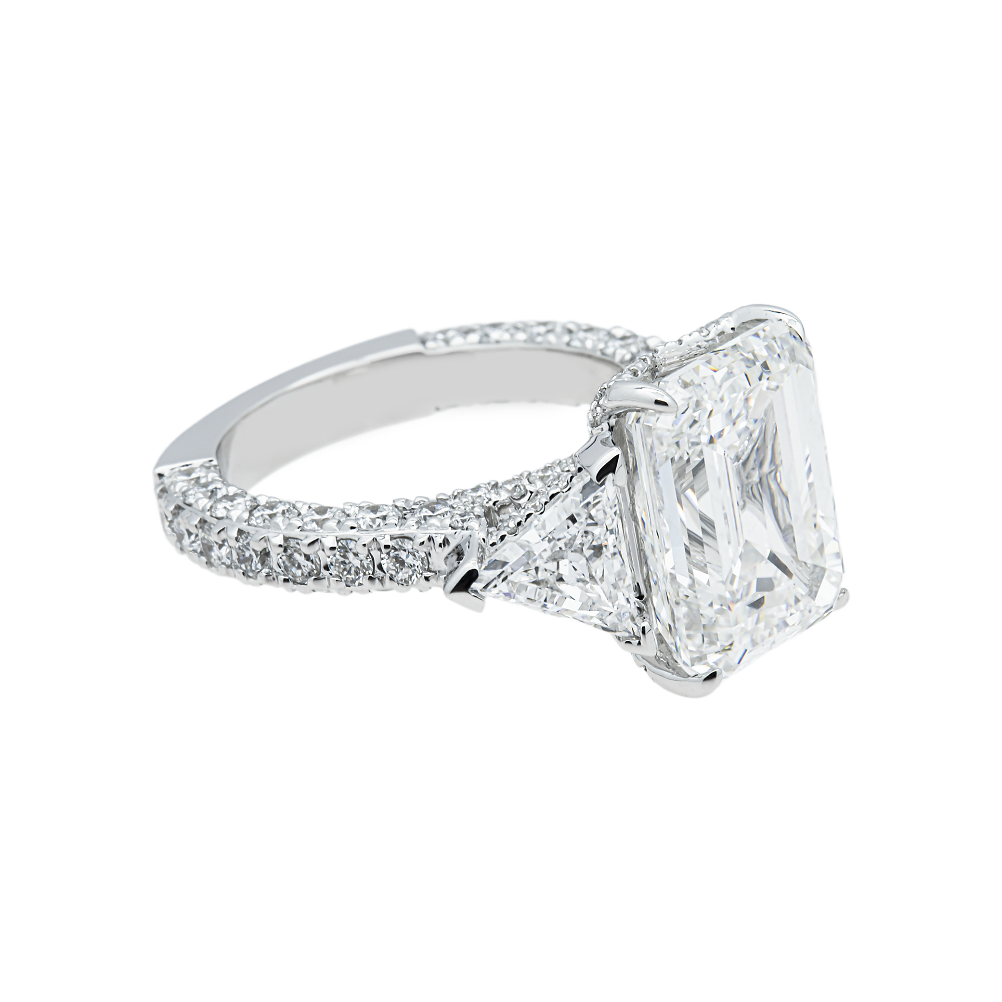 18K White Gold 7.37ct Emerald Diamond Engagement Ring 10.97ctw