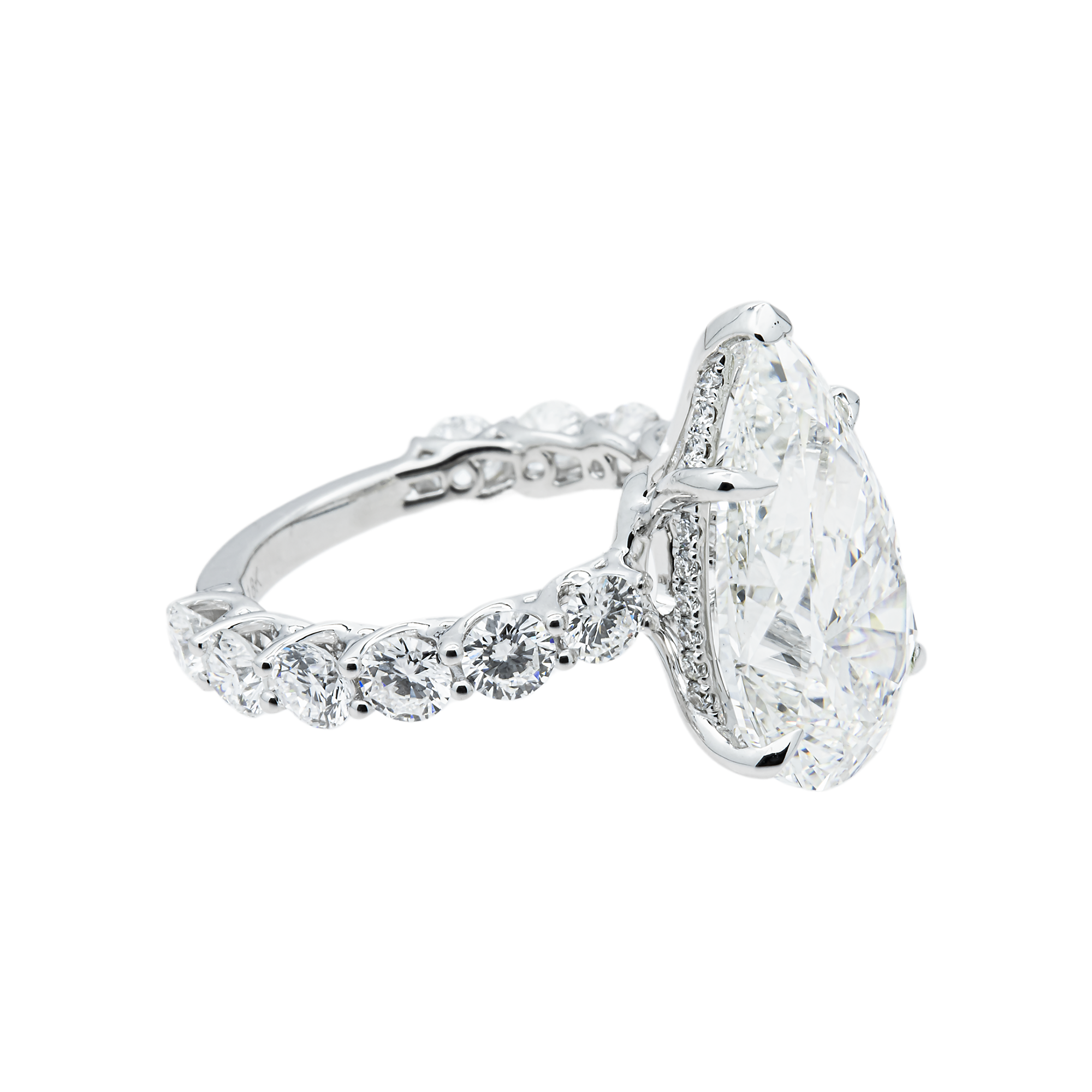 18K White Gold 9.02ct Pear Diamond Engagement Ring 11.57ctw
