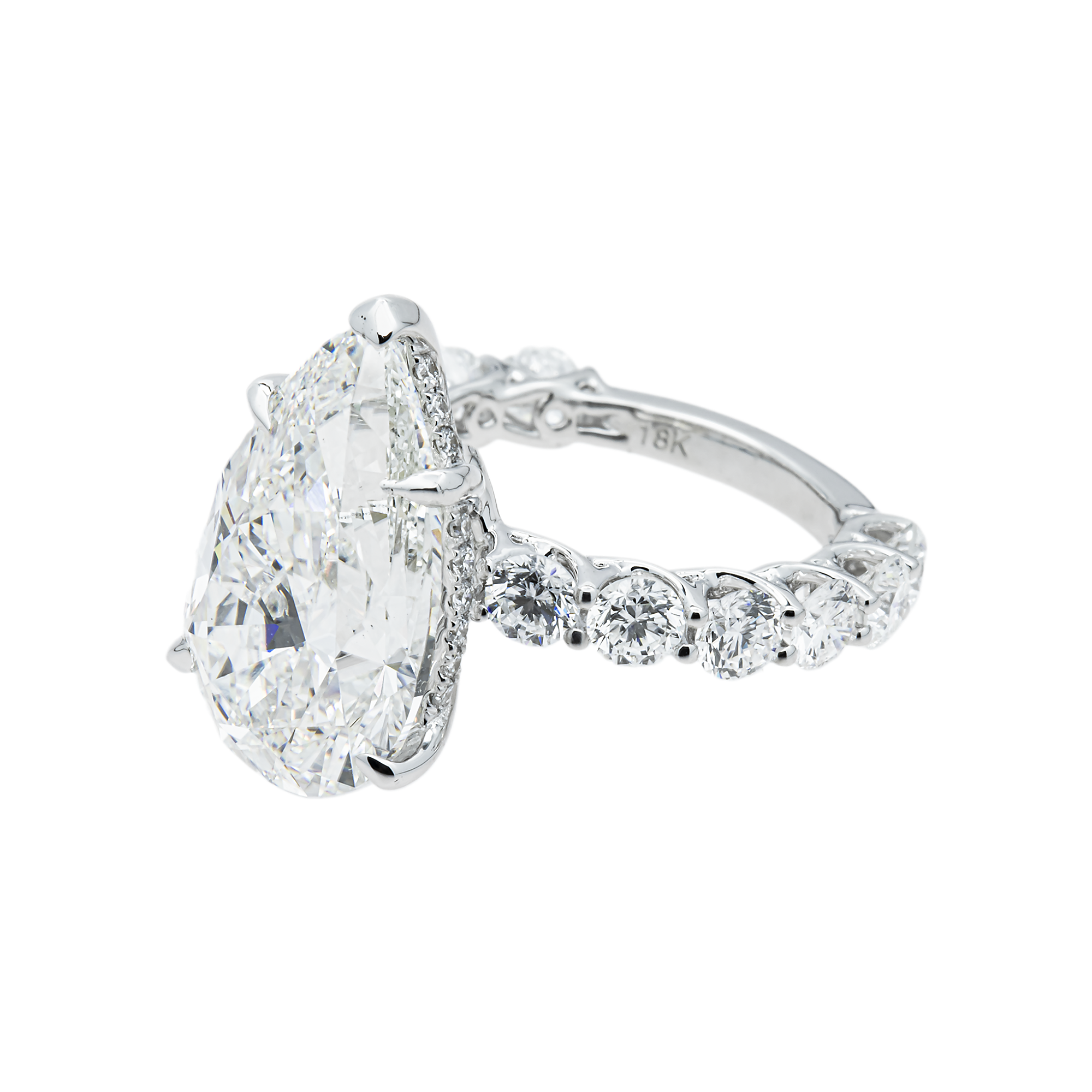 18K White Gold 9.02ct Pear Diamond Engagement Ring 11.57ctw
