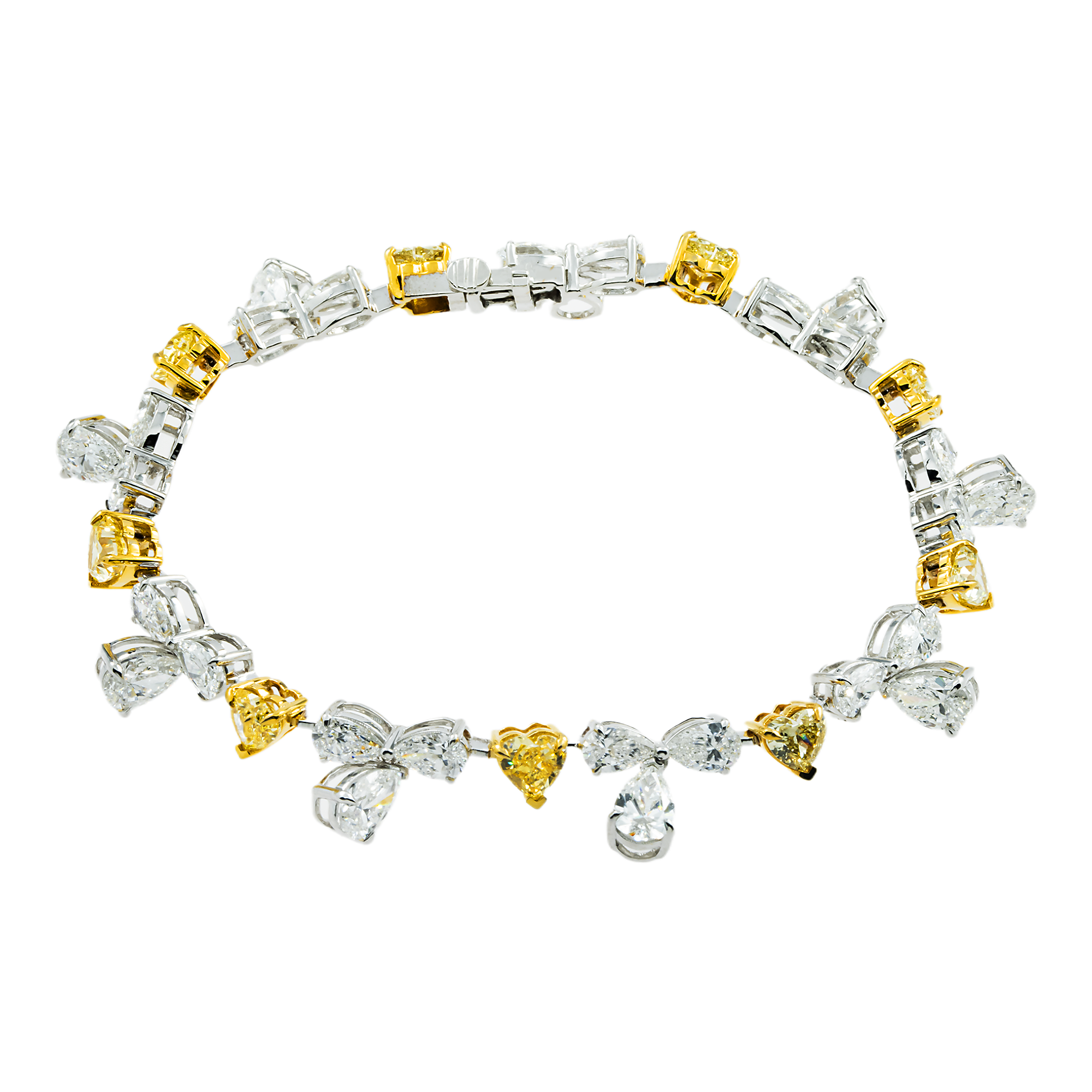 14K Two Tone Heart Cut Fancy Yellow Diamond Dangle Bracelet 14.18ct