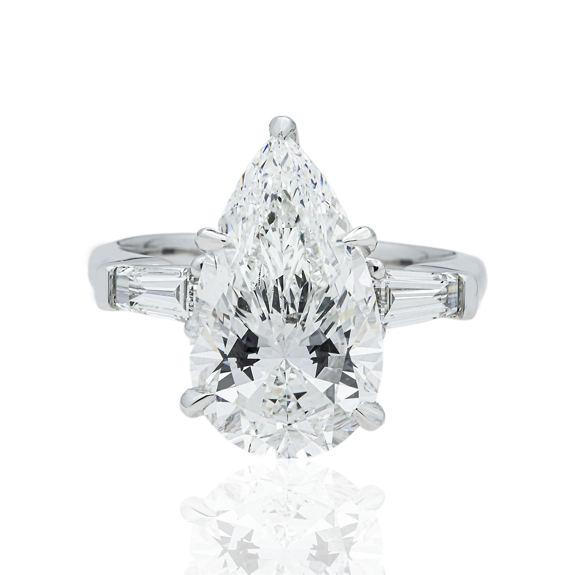 Platinum 4.88ct Pear Diamond Engagement Ring 5.48ctw
