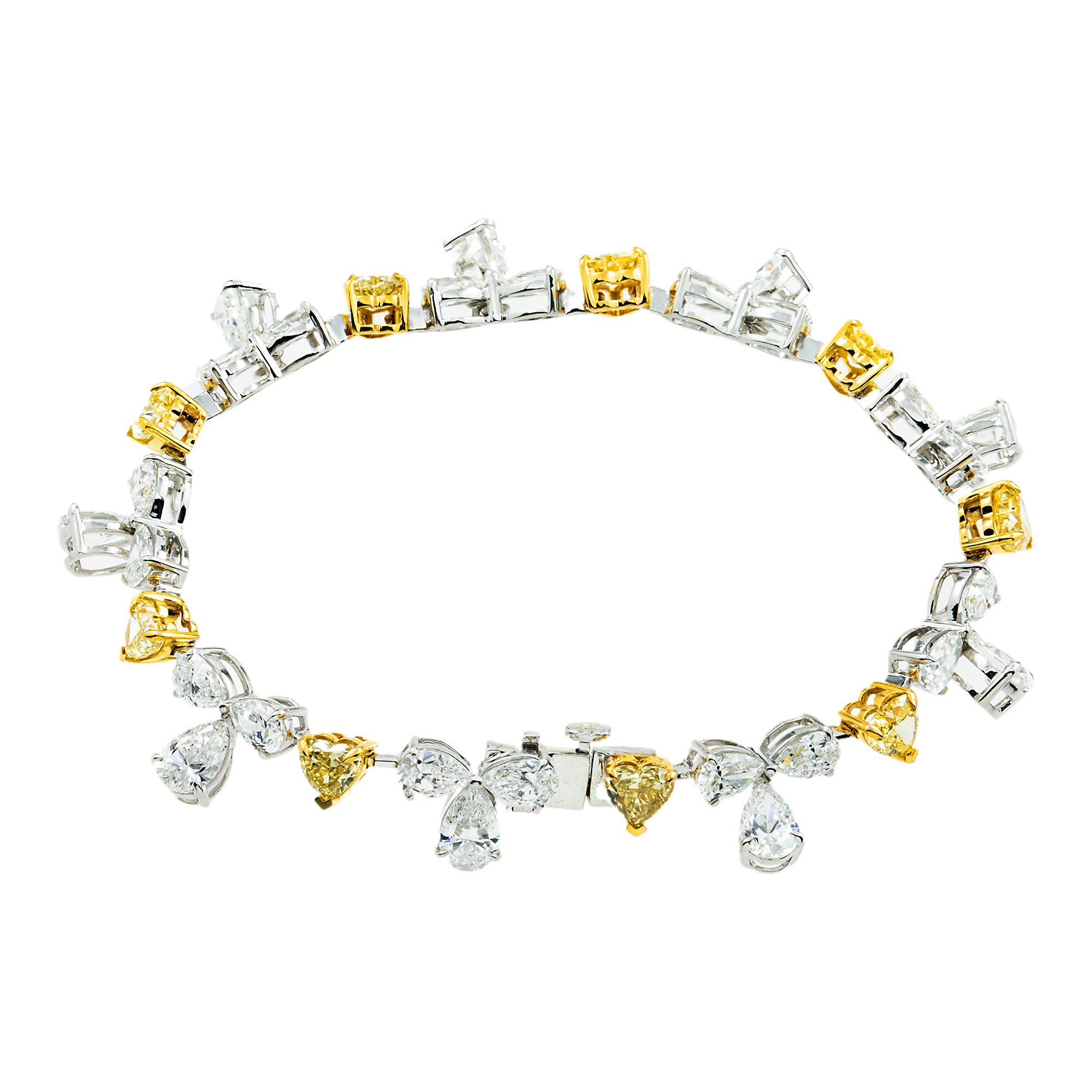 14K Two Tone Heart Cut Fancy Yellow Diamond Dangle Bracelet 14.18ct