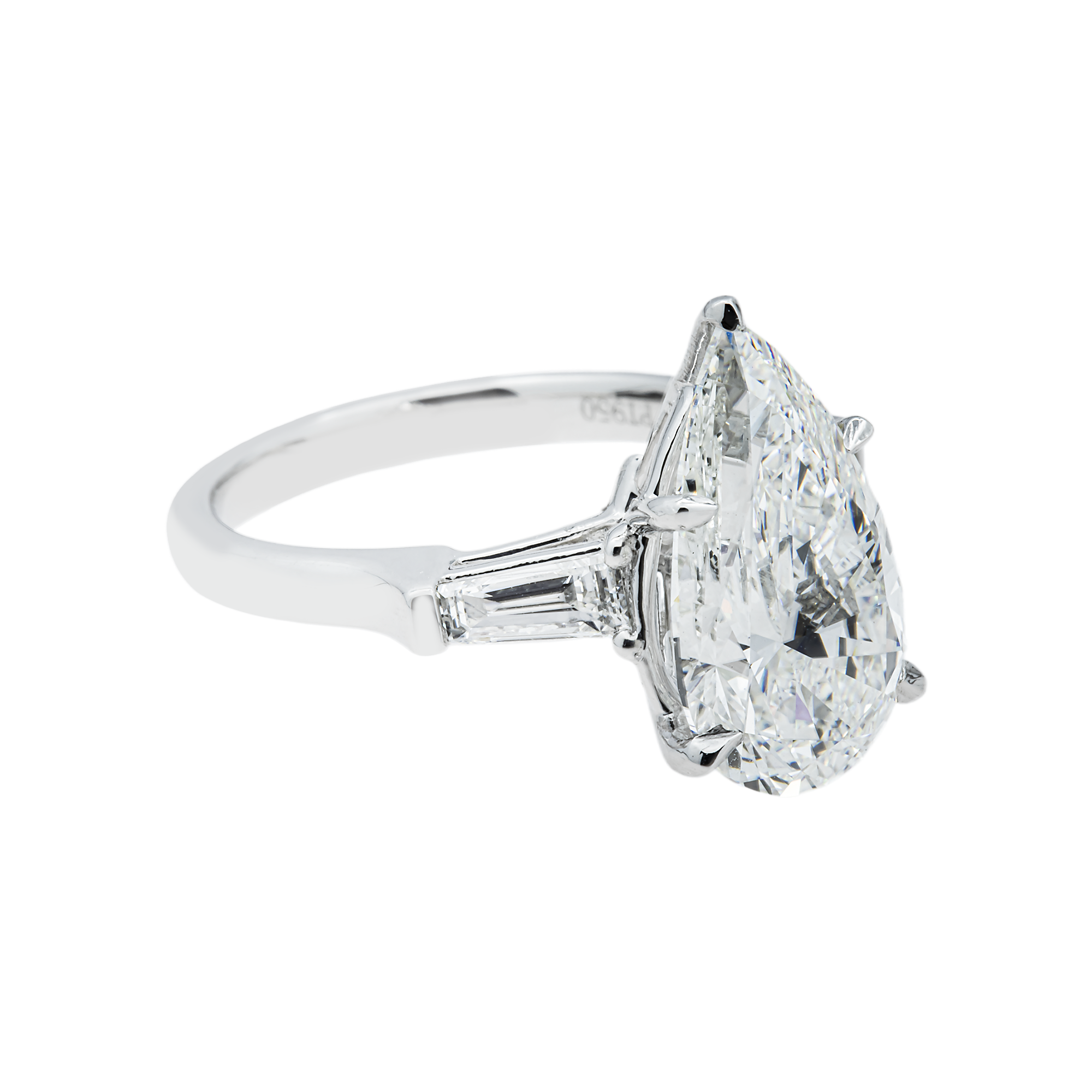 Platinum 4.88ct Pear Diamond Engagement Ring 5.48ctw