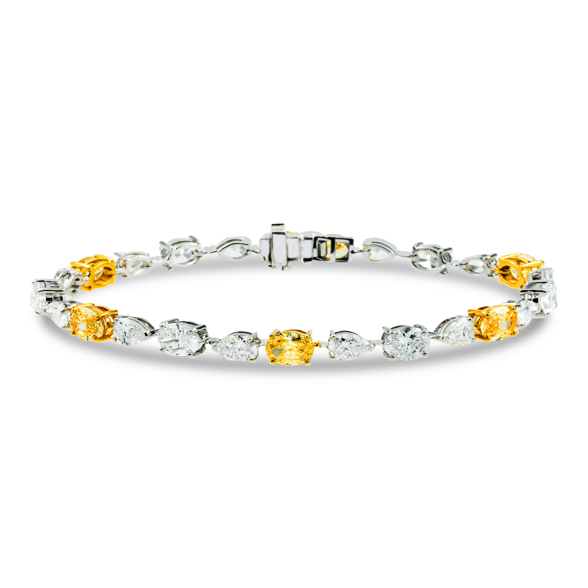 14K White Gold Fancy Yellow & White Diamond Bracelet 12.11ct