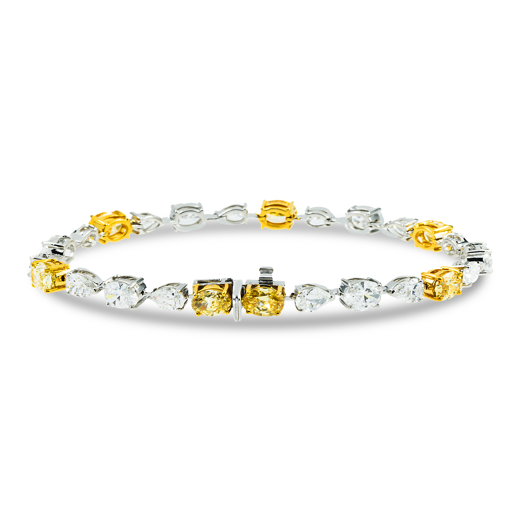 14K White Gold Fancy Yellow & White Diamond Bracelet 12.11ct