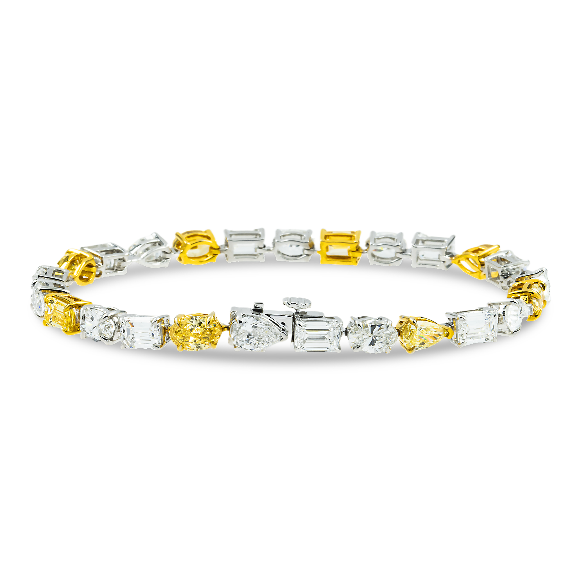14K Two Tone Fancy Yellow & White Diamond Bracelet 12.71ct