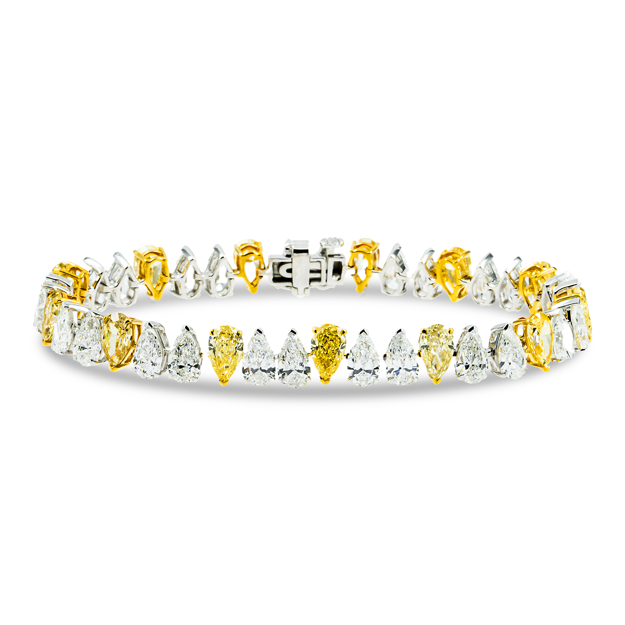 14K Two Tone Pear Cut Fancy Yellow & White Diamond Bracelet 19.75ct