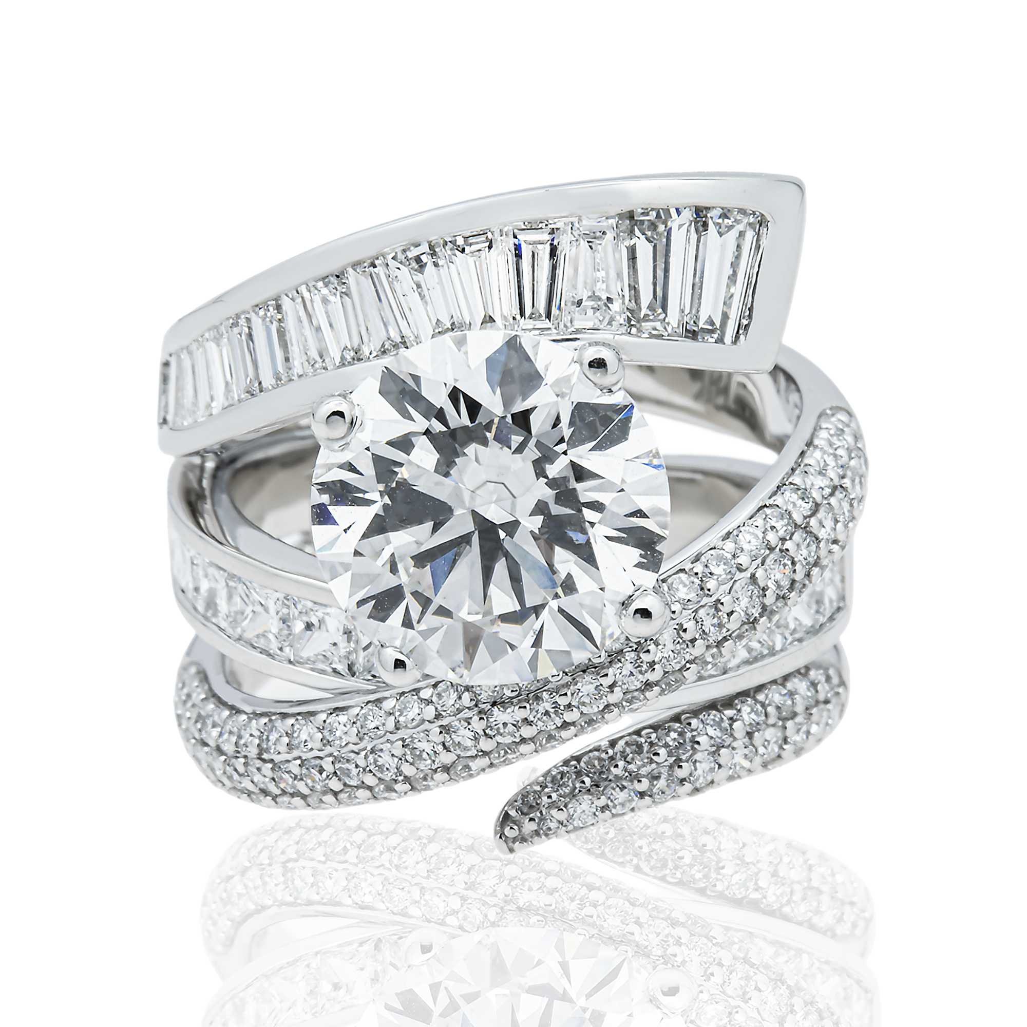 18K White Gold 4.15ct Round Diamond Wrap Ring 7.01ctw