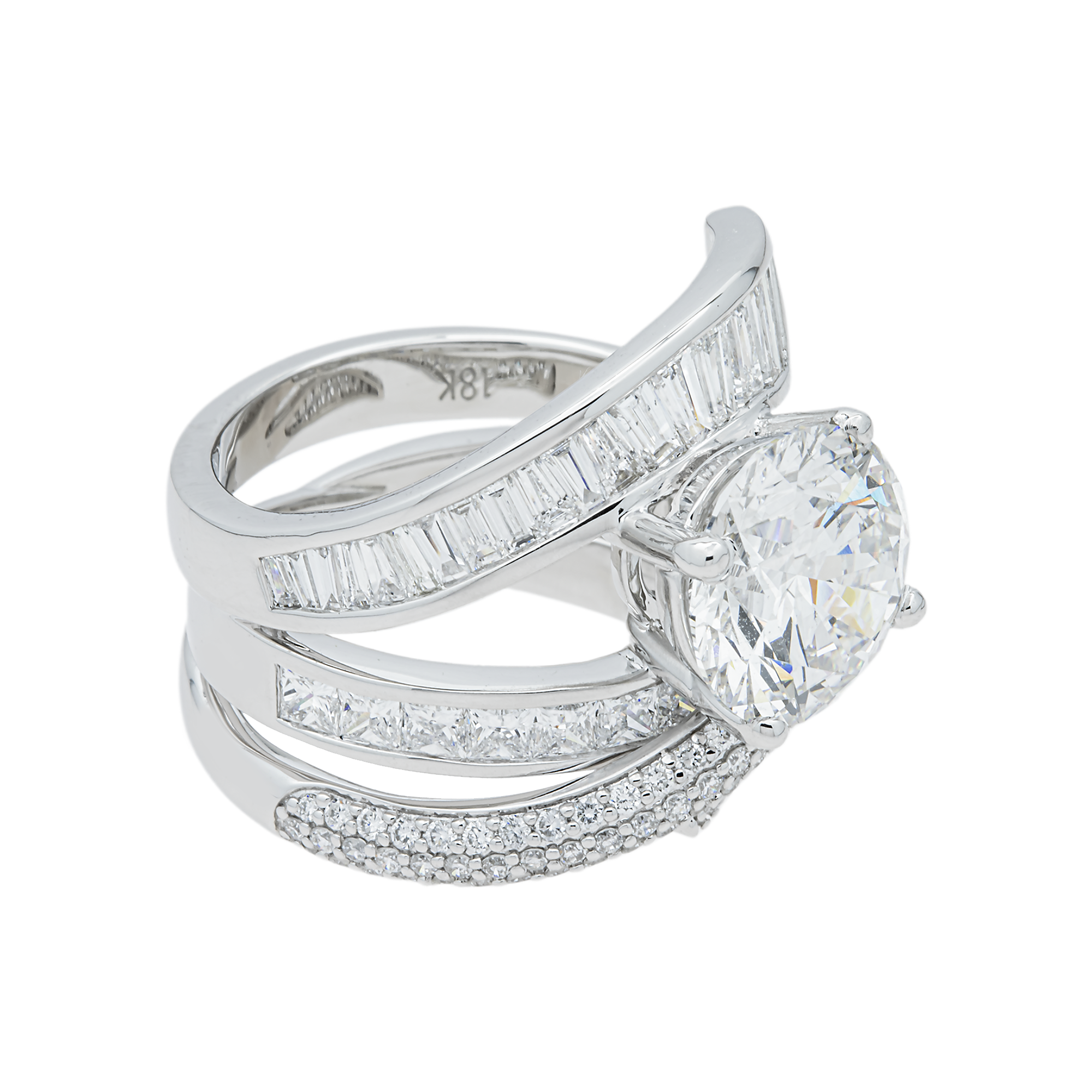 18K White Gold 4.15ct Round Diamond Wrap Ring 7.01ctw